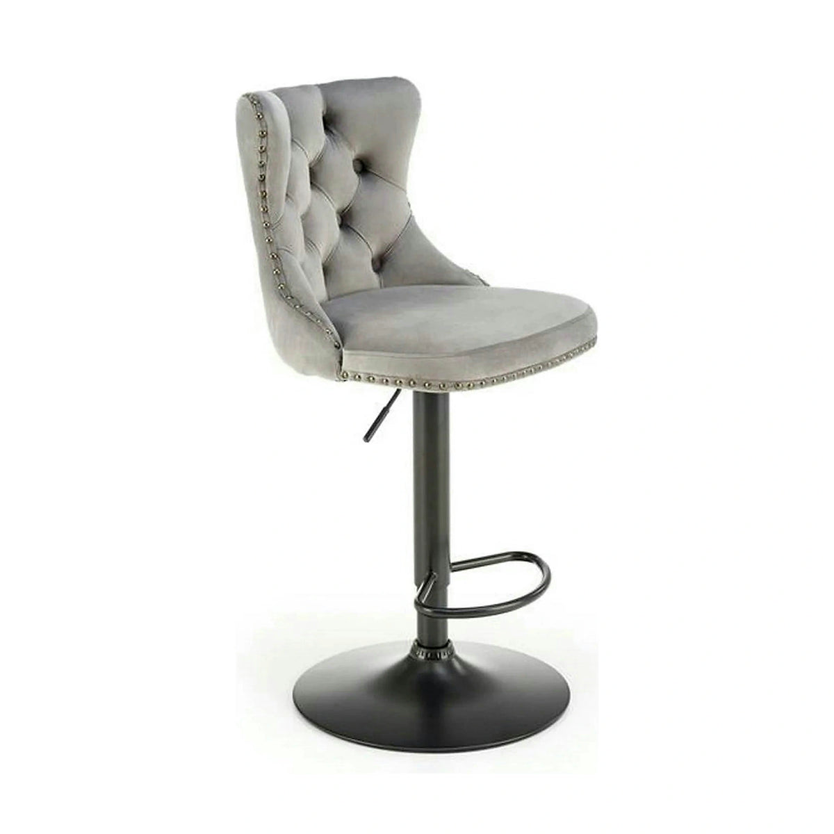 Scaun bar H117, gri/negru, stofa catifelata/otel, 47x52x96/118 cm