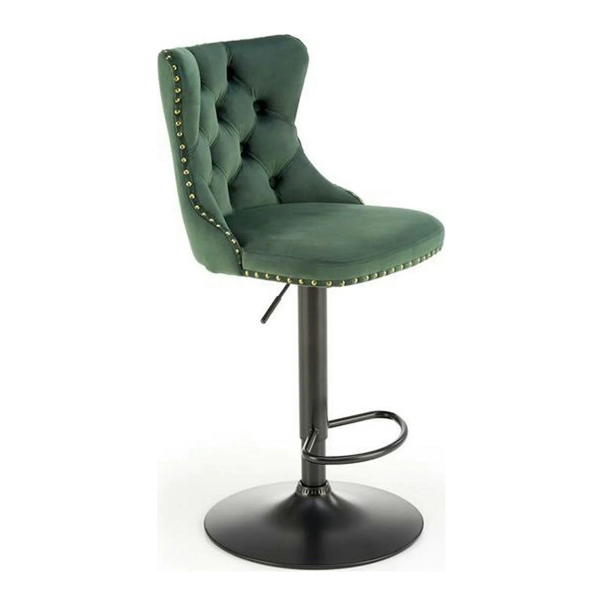 Scaun bar H117, verde/negru, stofa catifelata/otel, 47x52x96/118 cm