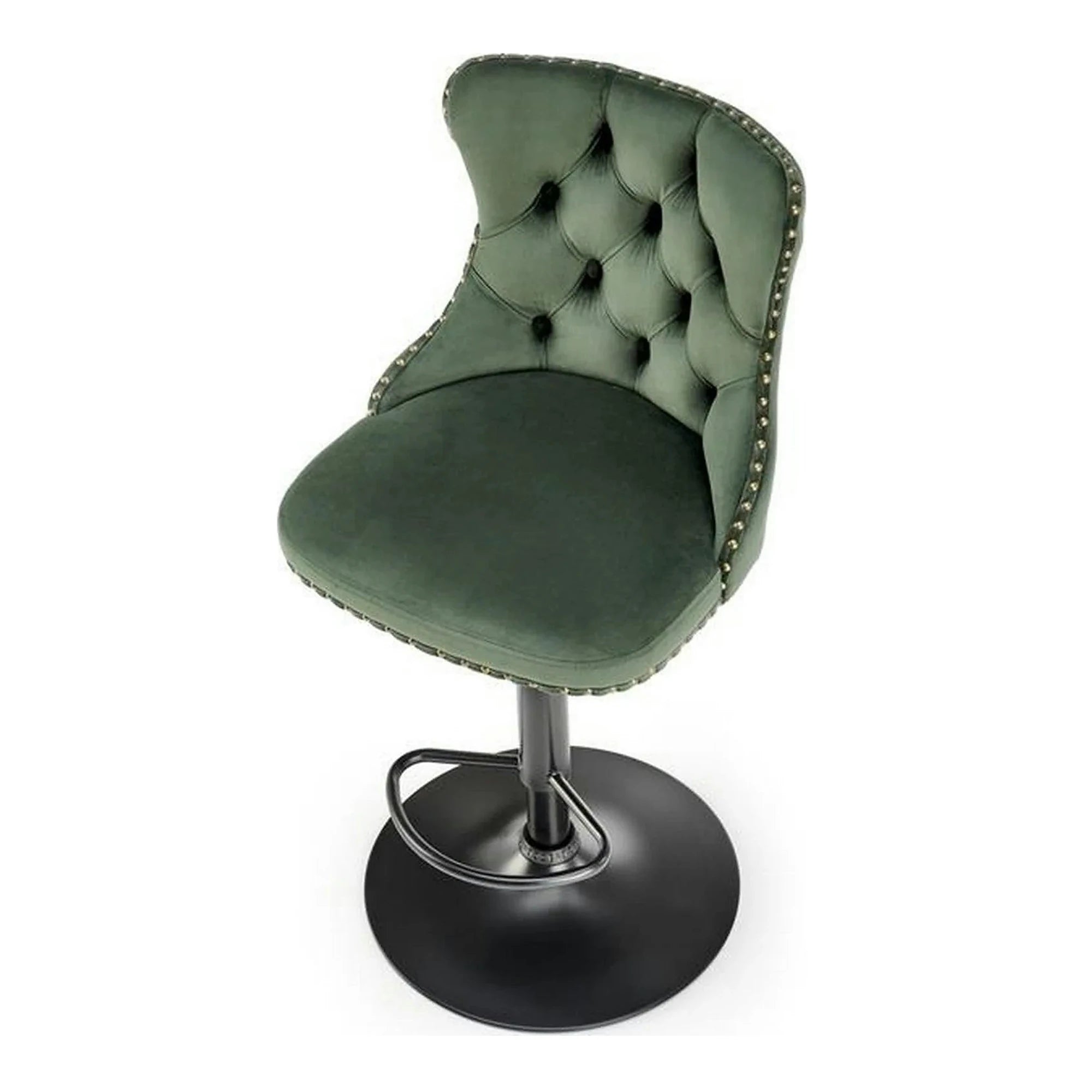 Scaun bar H117, verde/negru, stofa catifelata/otel, 47x52x96/118 cm