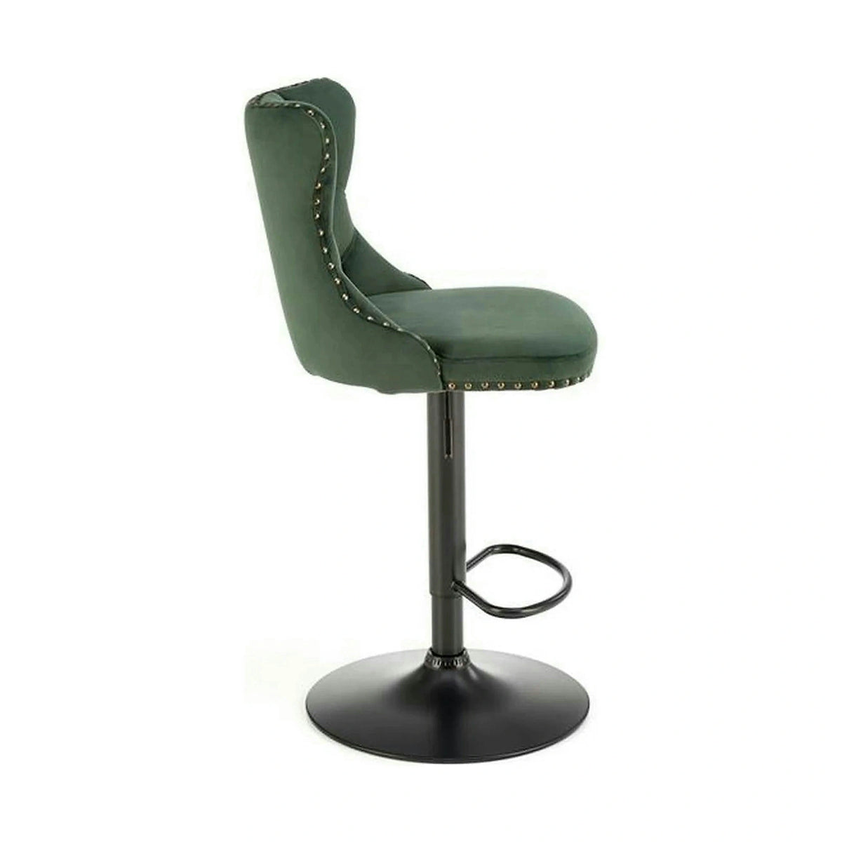 Scaun bar H117, verde/negru, stofa catifelata/otel, 47x52x96/118 cm