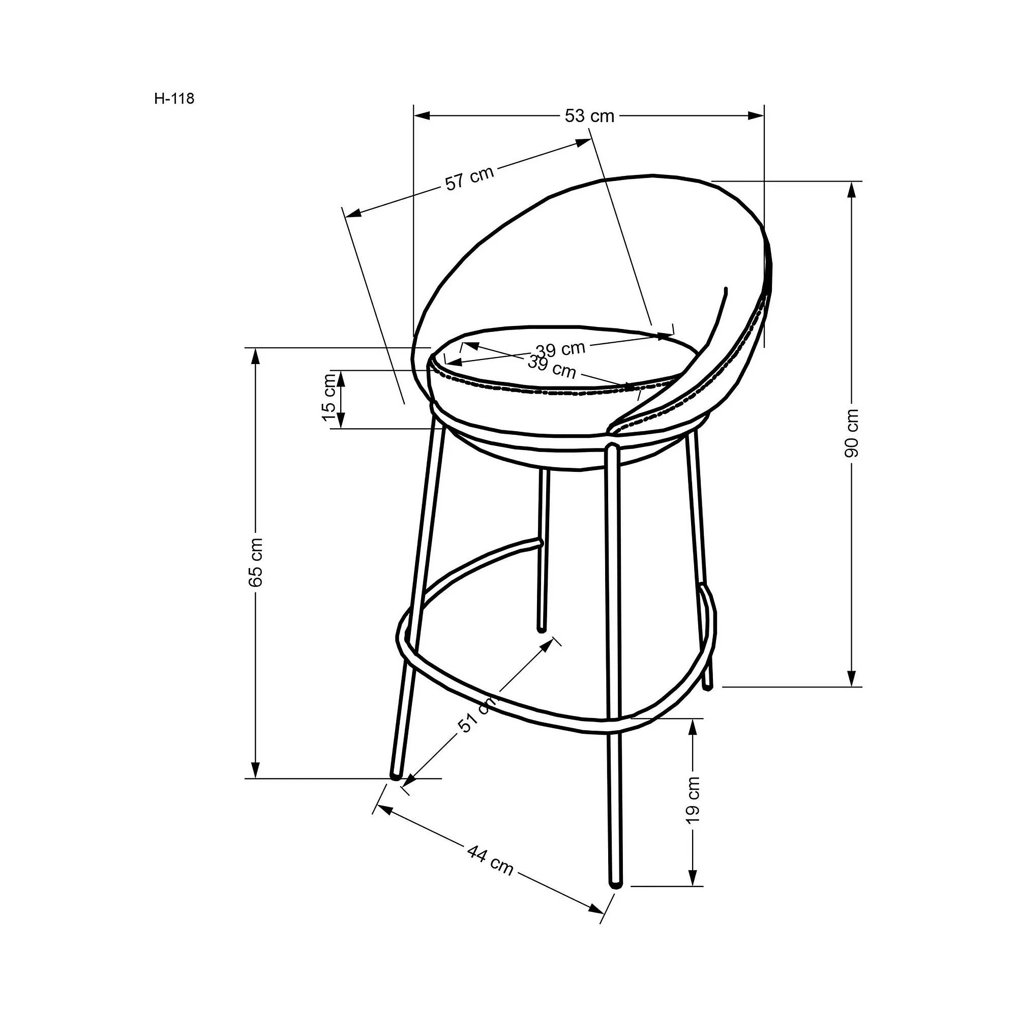 Scaun bar H118, bej deschis/negru, stofa clasica/otel, 53x57x90 cm