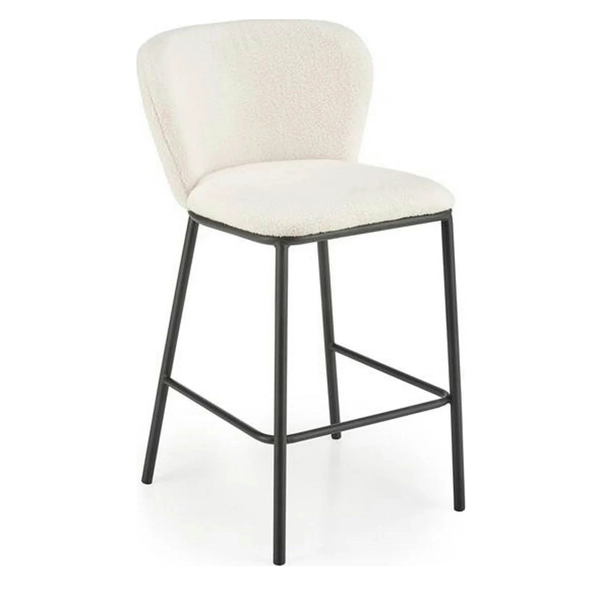 Scaun bar H119, crem/negru, stofa buclata/otel, 54x53x92 cm