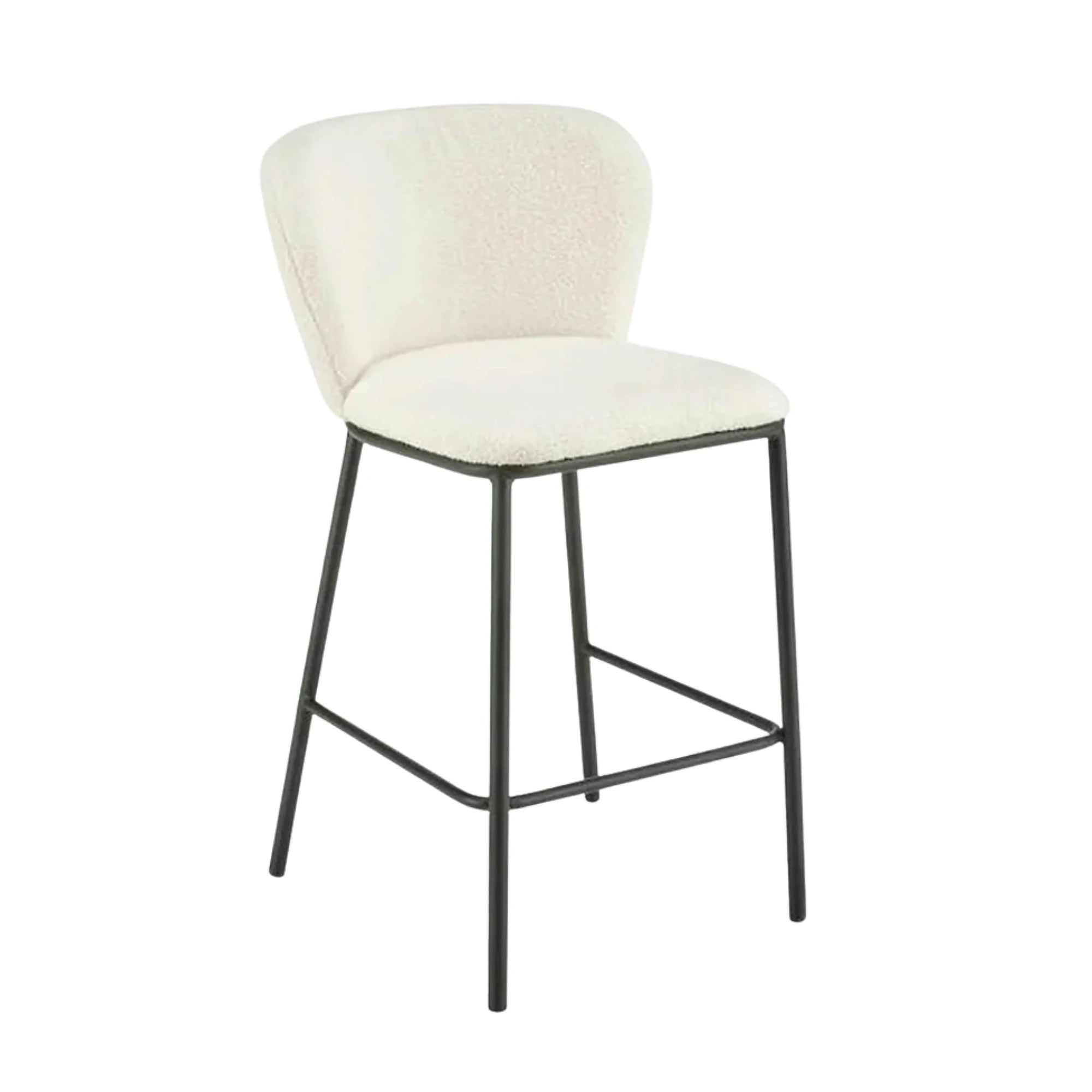 Scaun bar H119, crem/negru, stofa buclata/otel, 54x53x92 cm