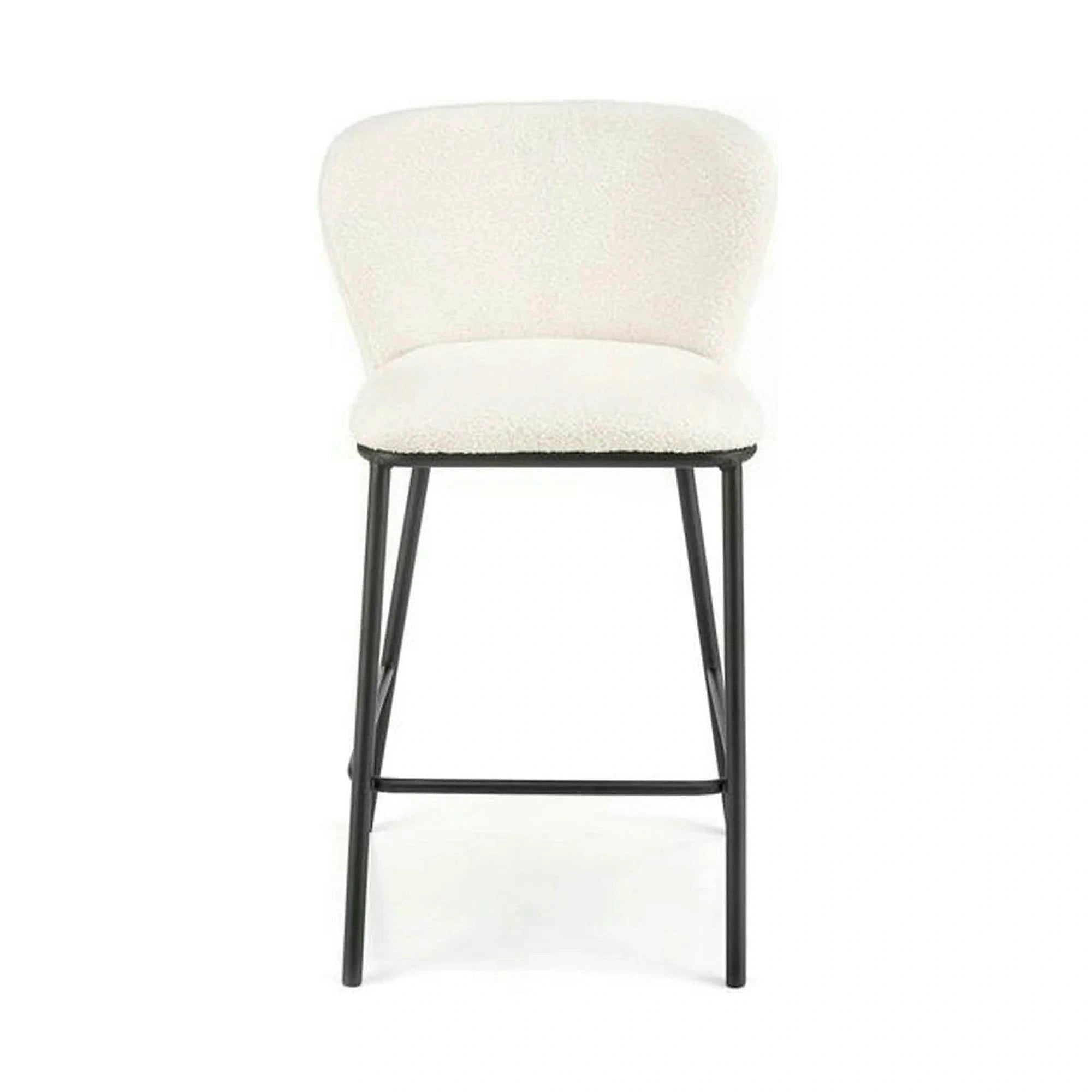 Scaun bar H119, crem/negru, stofa buclata/otel, 54x53x92 cm