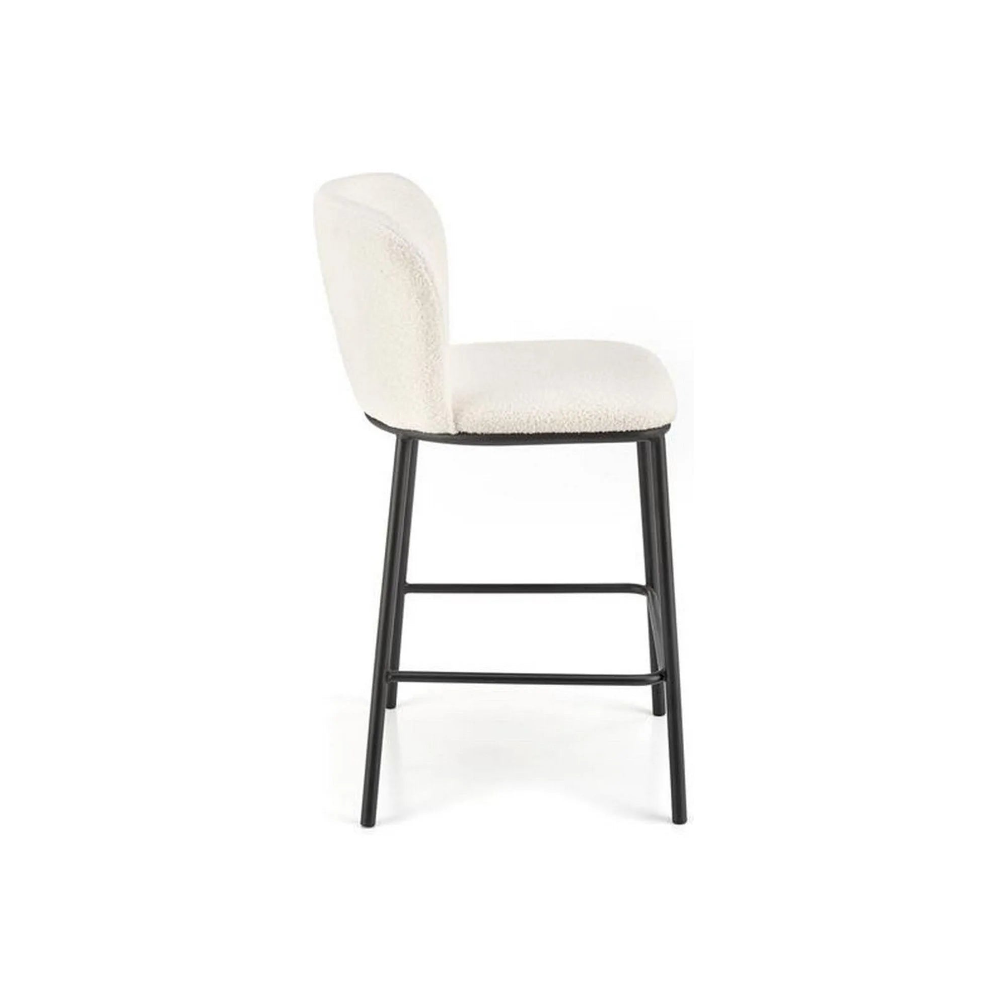 Scaun bar H119, crem/negru, stofa buclata/otel, 54x53x92 cm