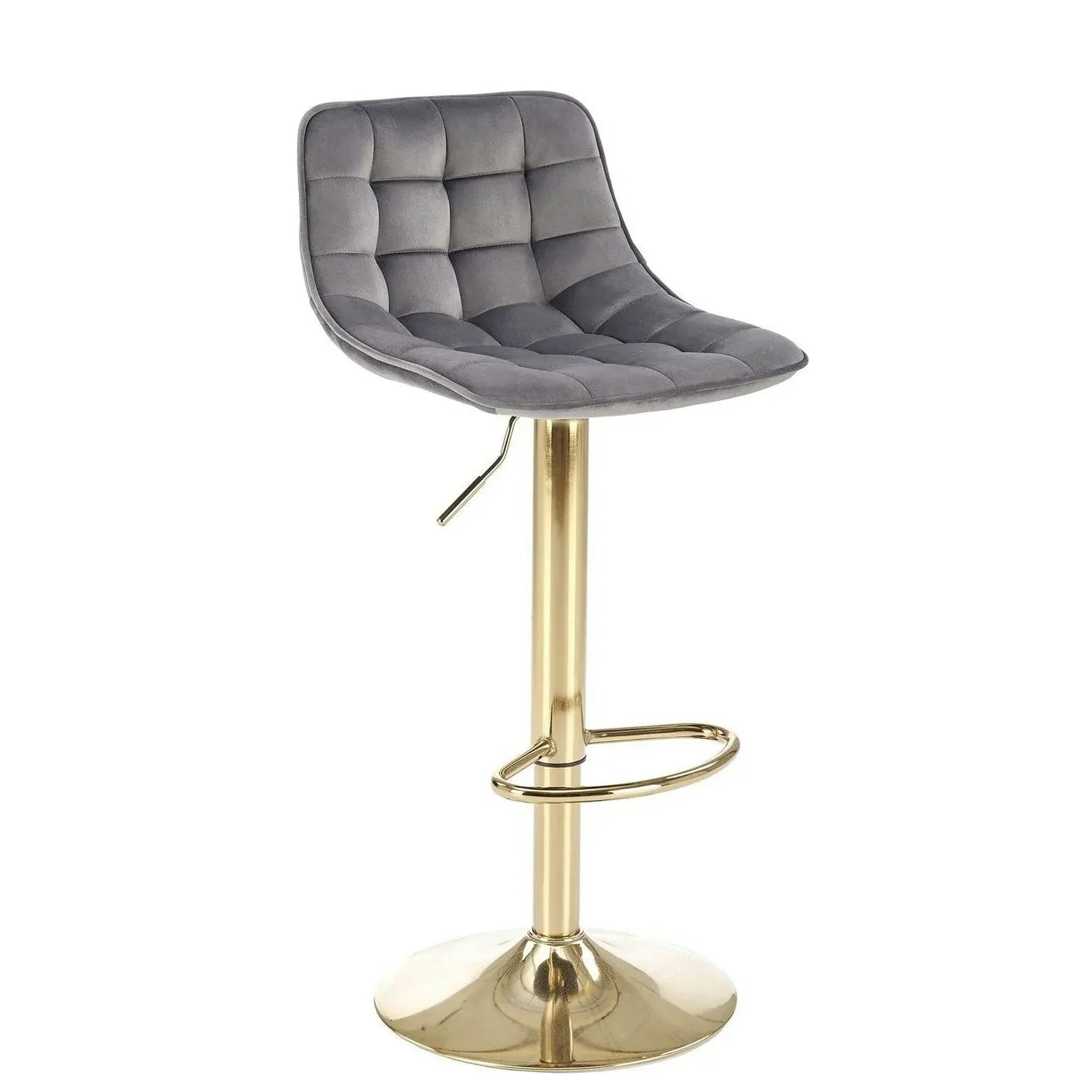 Scaun bar H120, gri/auriu, stofa catifelata/metal, 43x44x84/106 cm