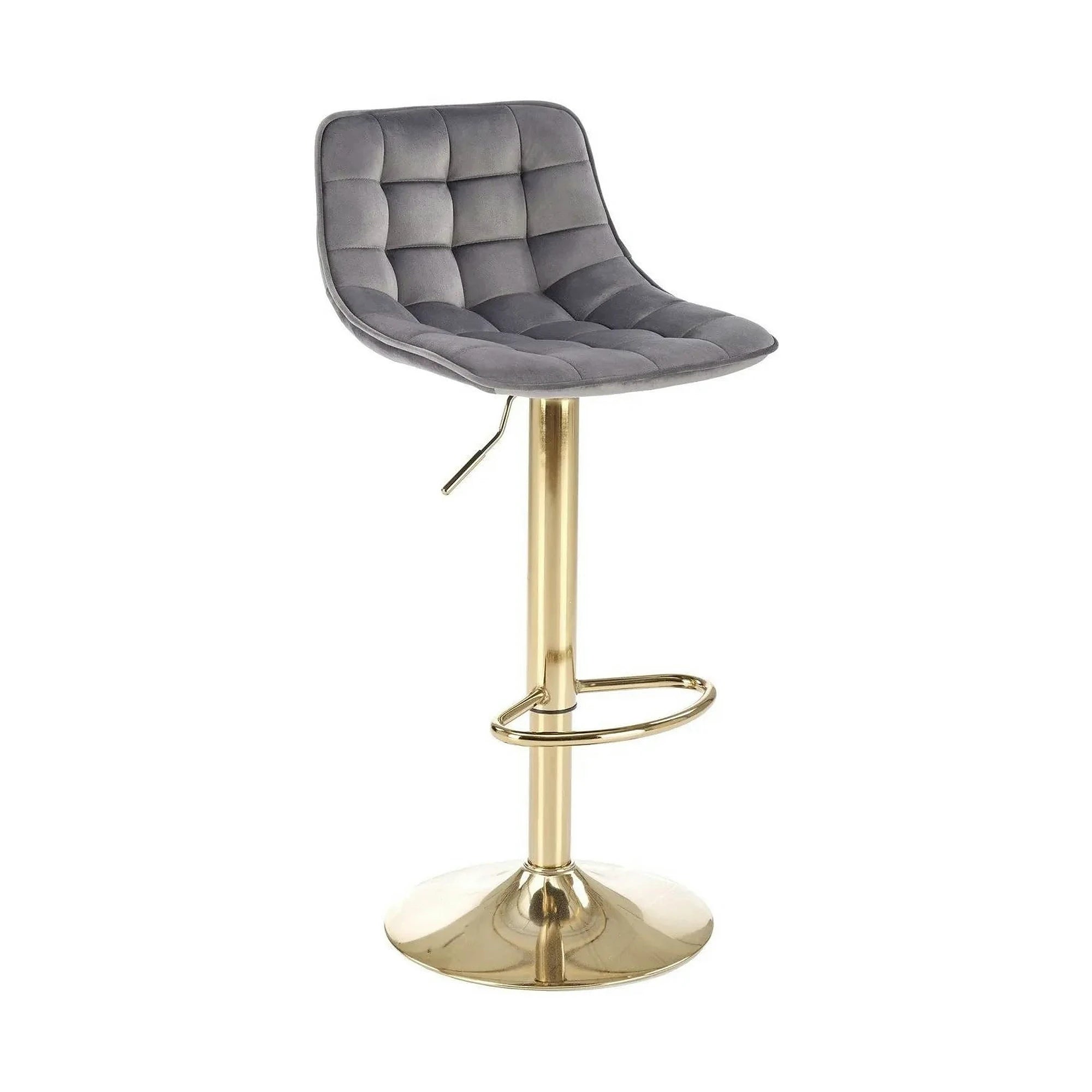 Scaun bar H120, gri/auriu, stofa catifelata/metal, 43x44x84/106 cm