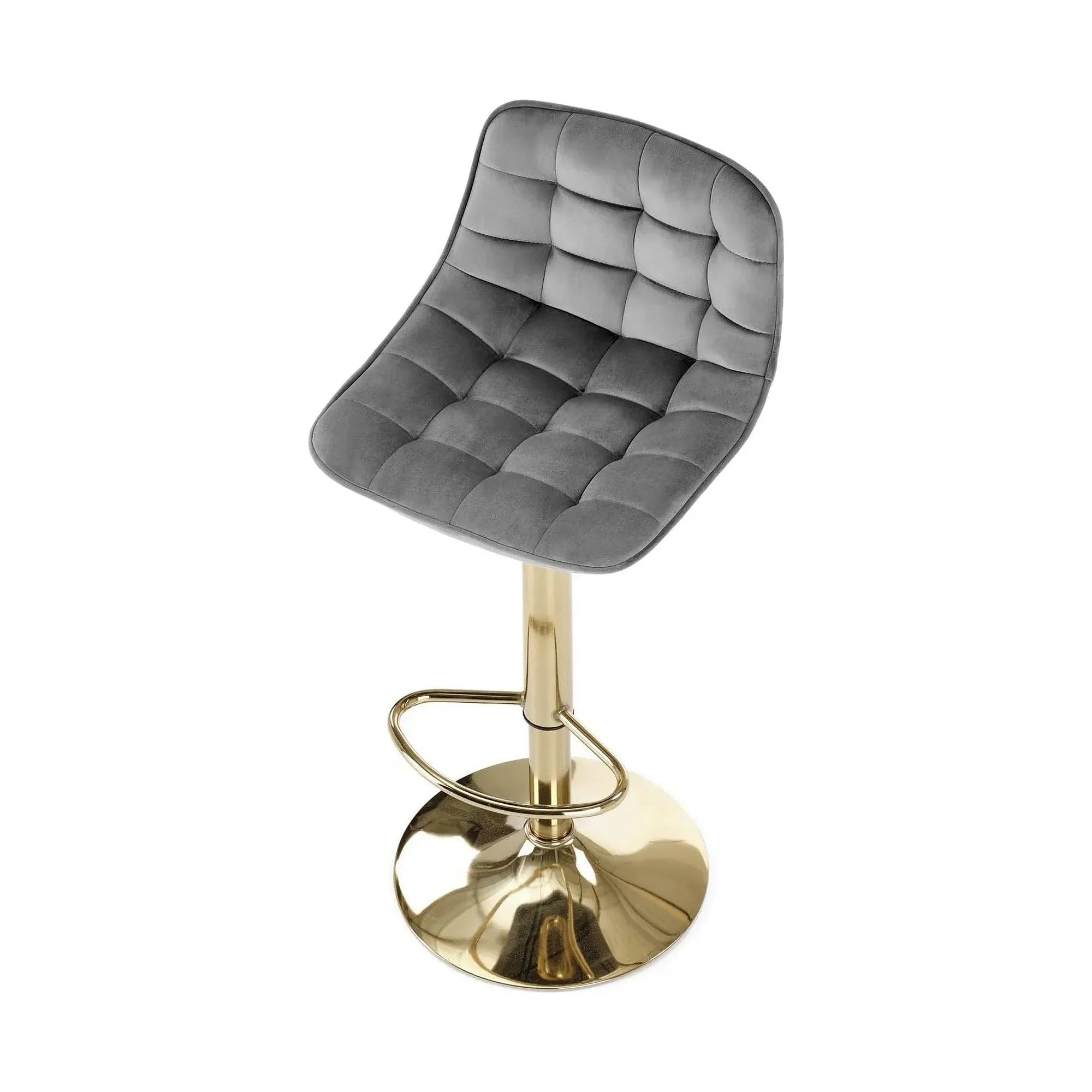 Scaun bar H120, gri/auriu, stofa catifelata/metal, 43x44x84/106 cm