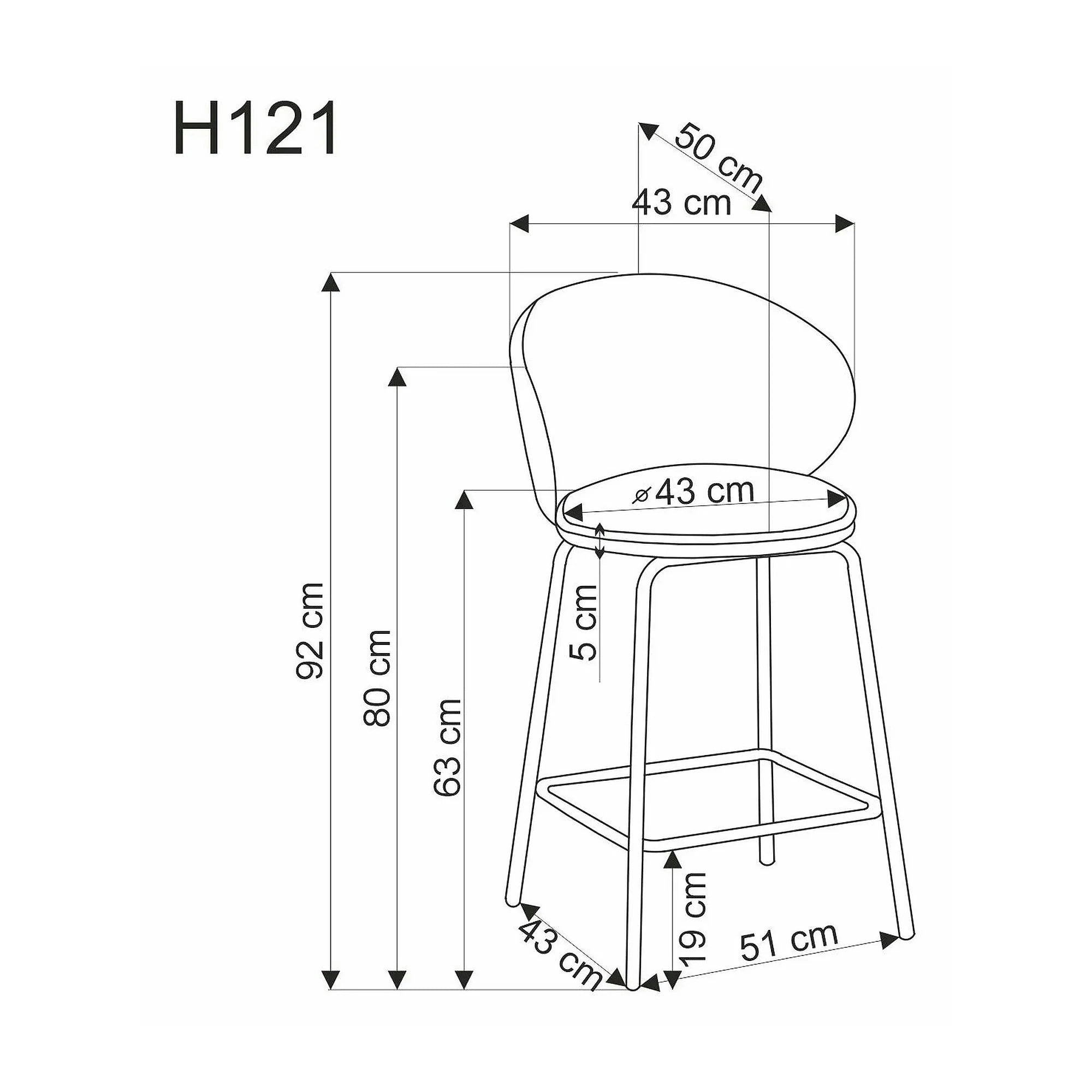 Scaun bar H121, gri - Mavel 14/negru, stofa catifelata/metal, 51x50x92 cm