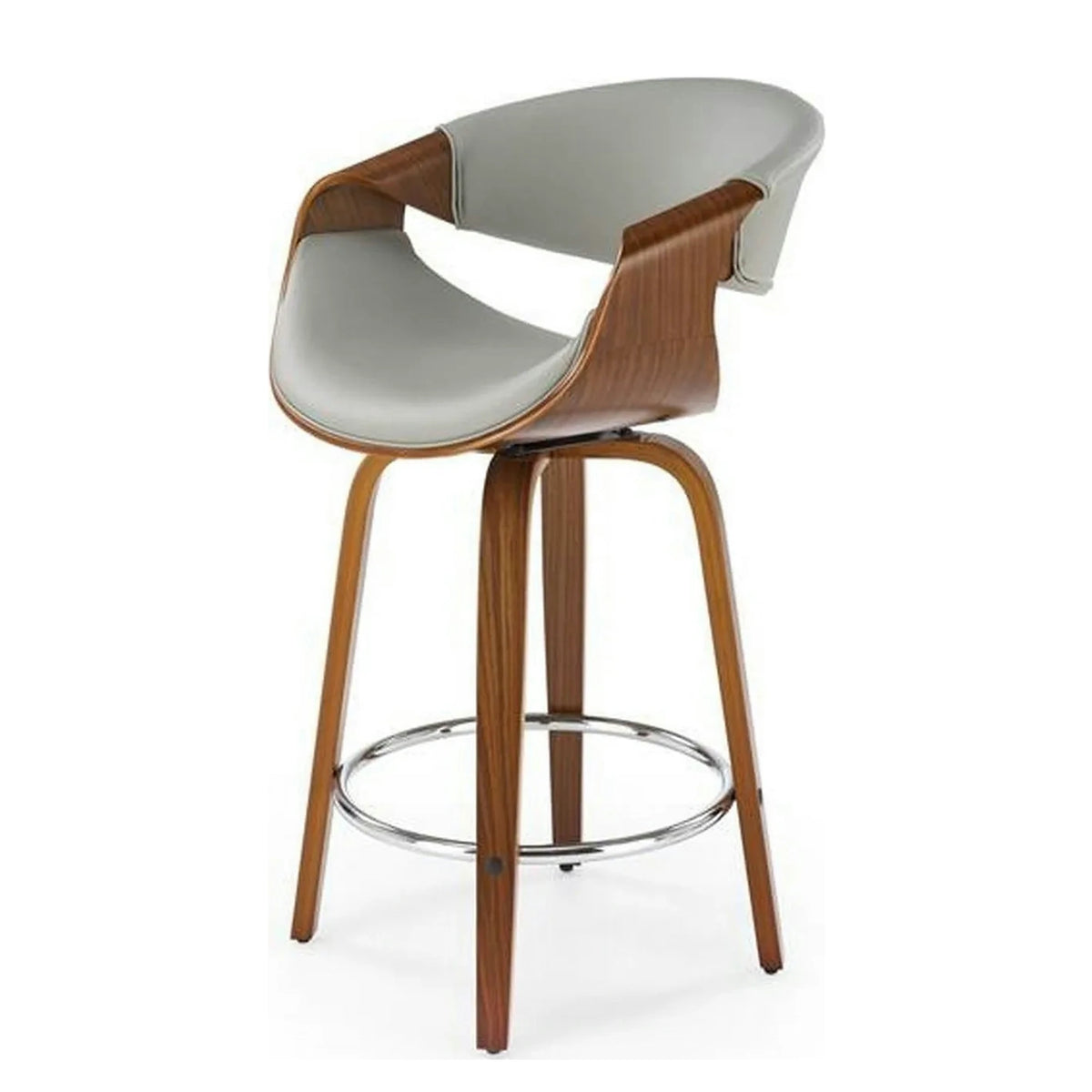 Scaun bar H123, gri/nuc, piele ecologica/placaj/metal, 55x51x91 cm