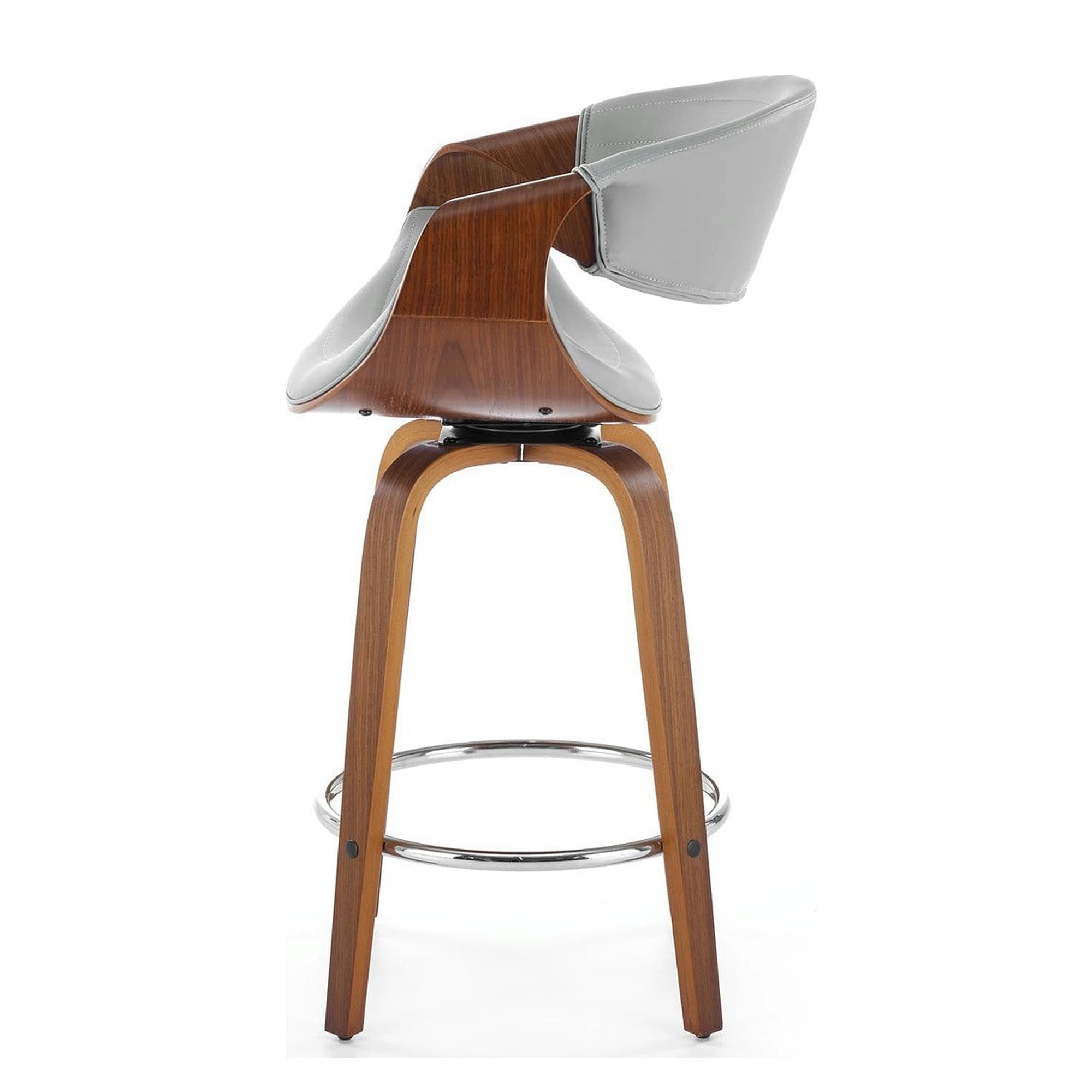 Scaun bar H123, gri/nuc, piele ecologica/placaj/metal, 55x51x91 cm