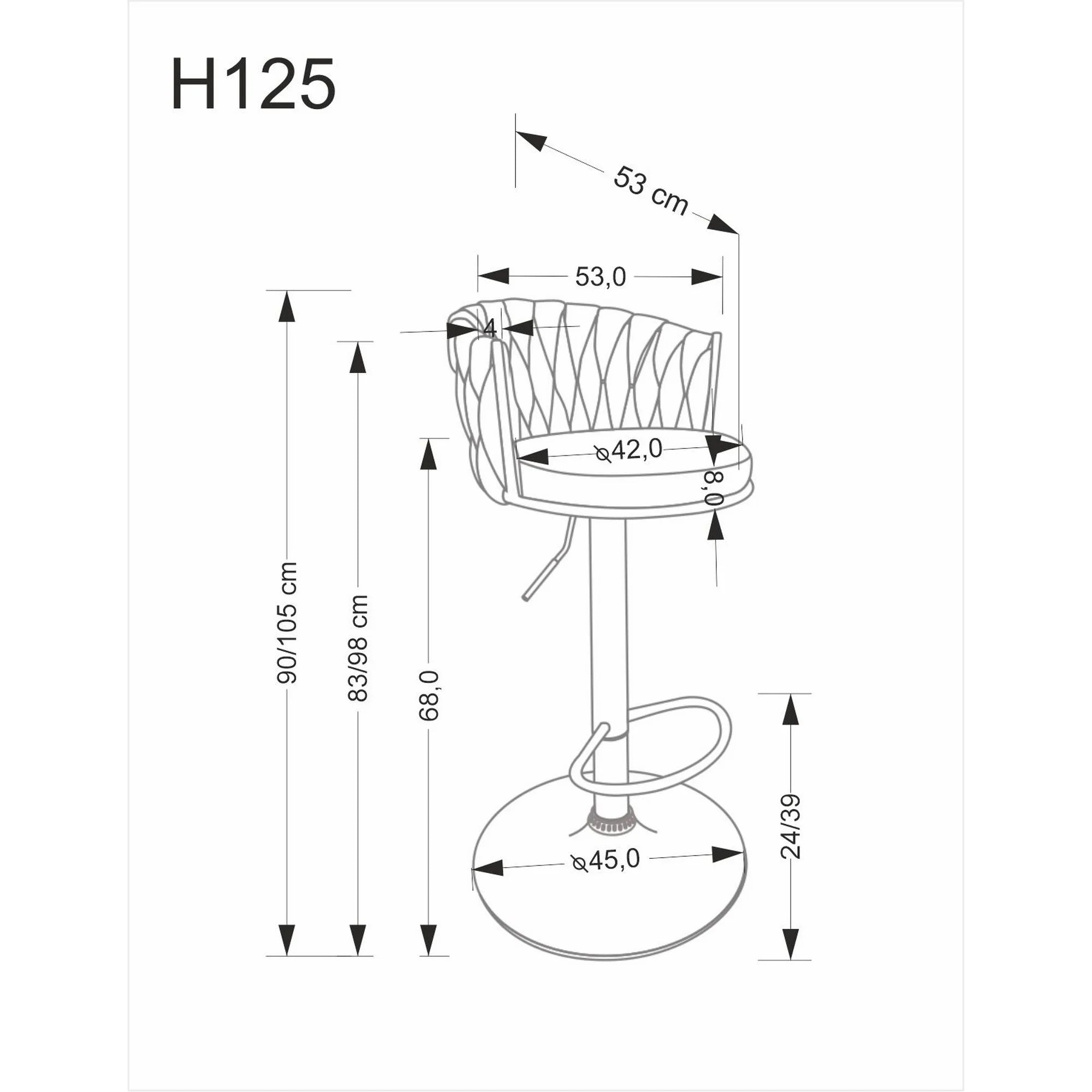 Scaun bar H125, gri - Nea 15, stofa clasica/otel, 53x54x90/105 cm