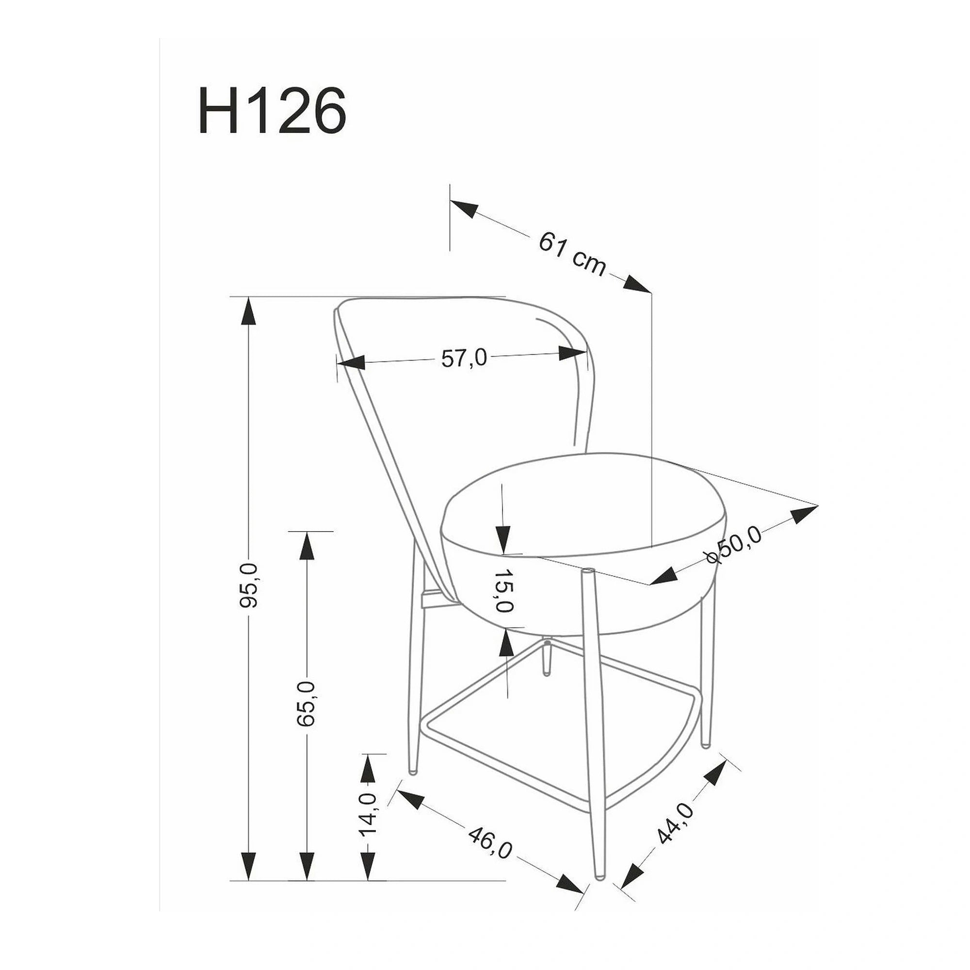 Scaun bar H126, gri/negru, stofa/metal, 57x61x95 cm