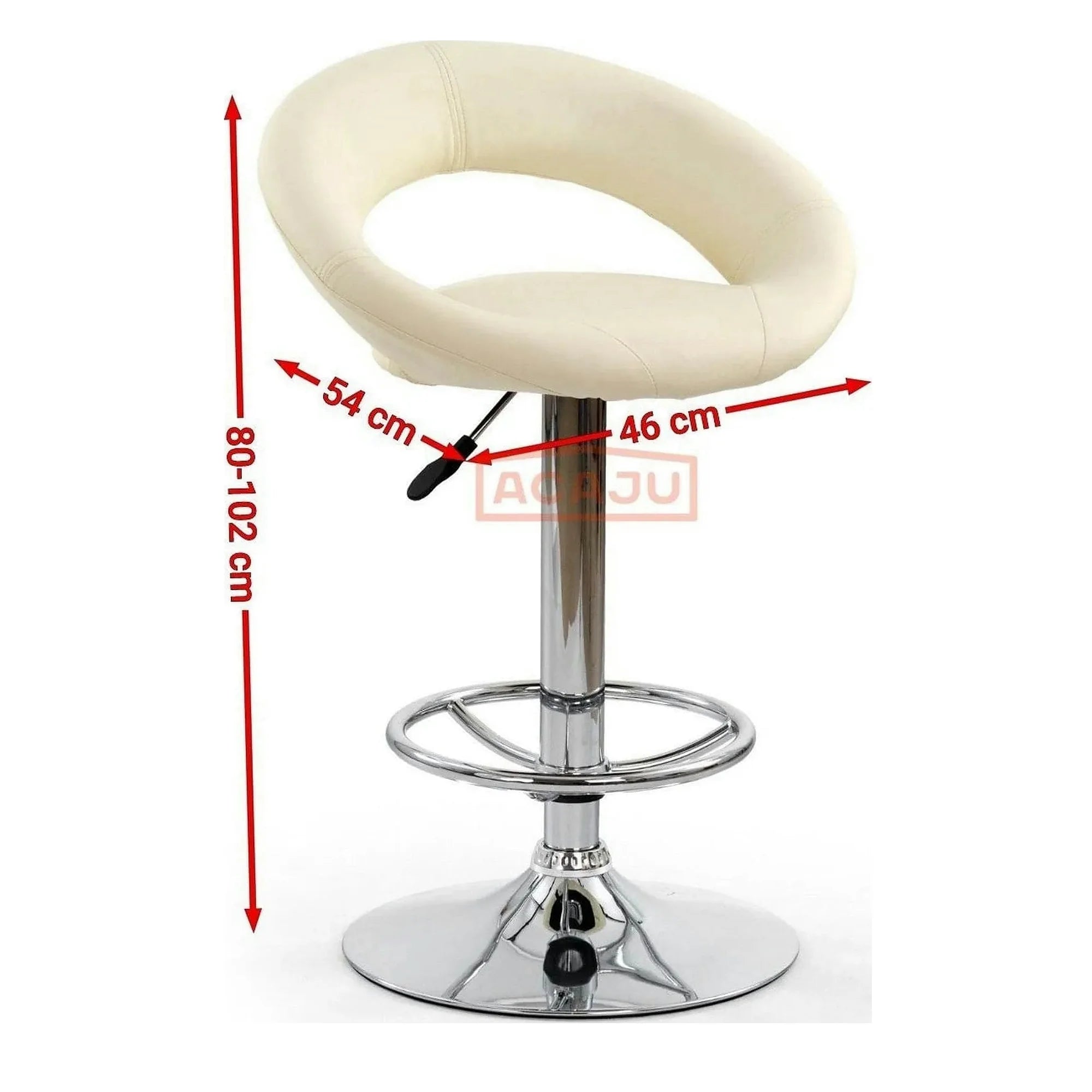 Scaun bar H15, crem/crom, piele ecologica/metal, 54x46x80/102 cm