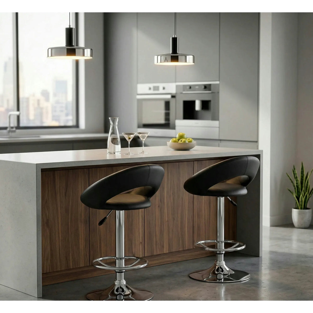 Scaun bar H15, negru/crom, piele ecologica/metal, 54x46x80/102 cm