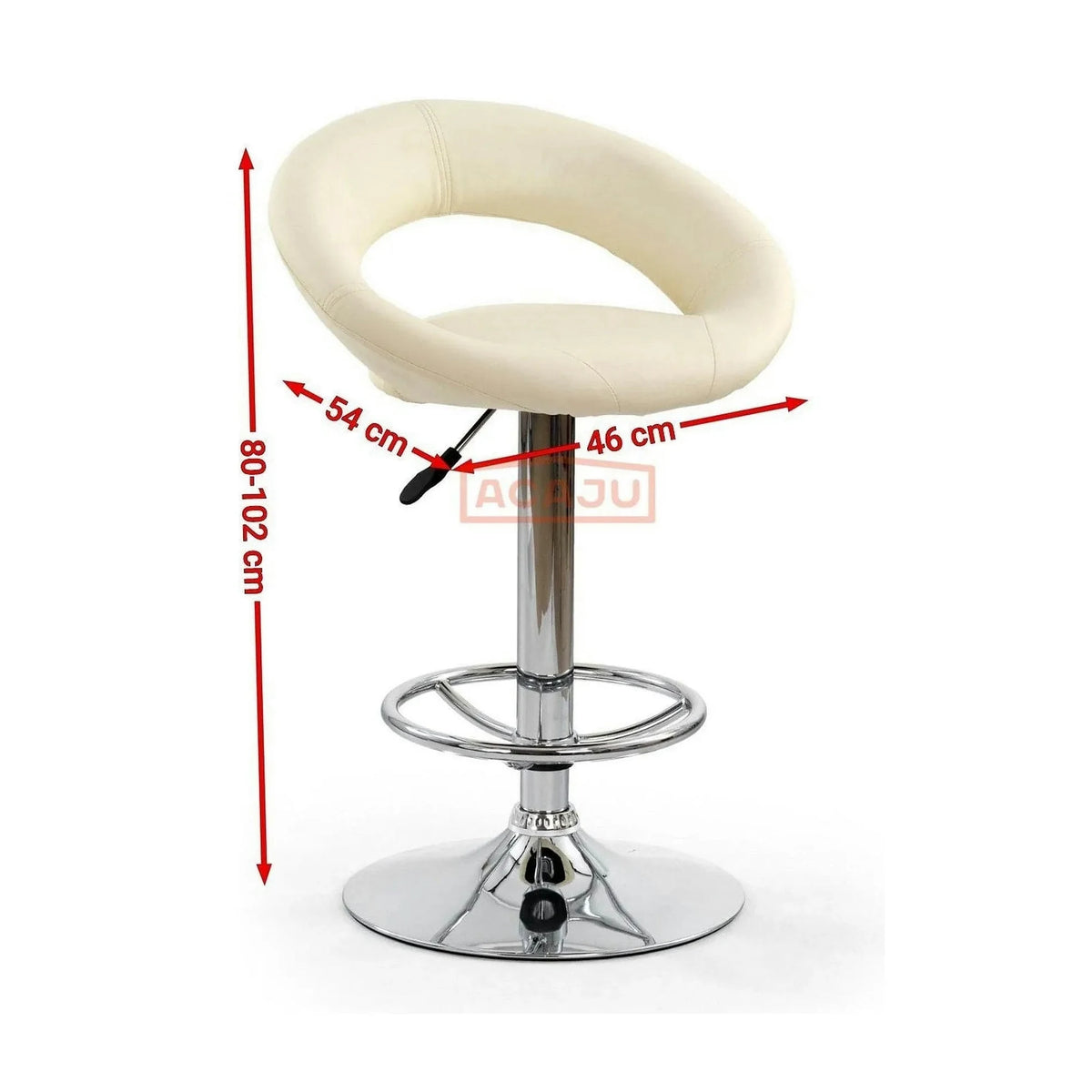 Scaun bar H15, negru/crom, piele ecologica/metal, 54x46x80/102 cm