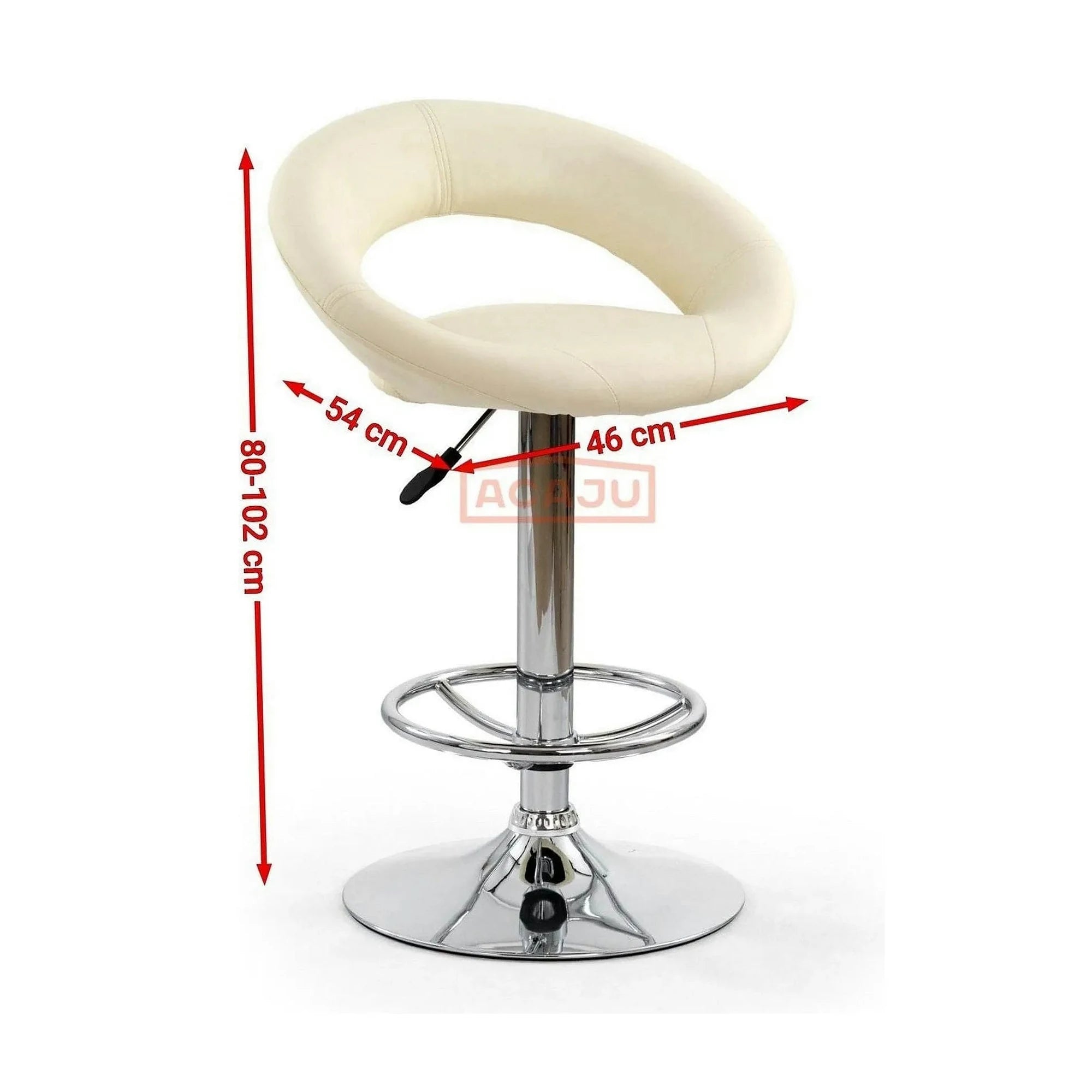 Scaun bar H15, negru/crom, piele ecologica/metal, 54x46x80/102 cm
