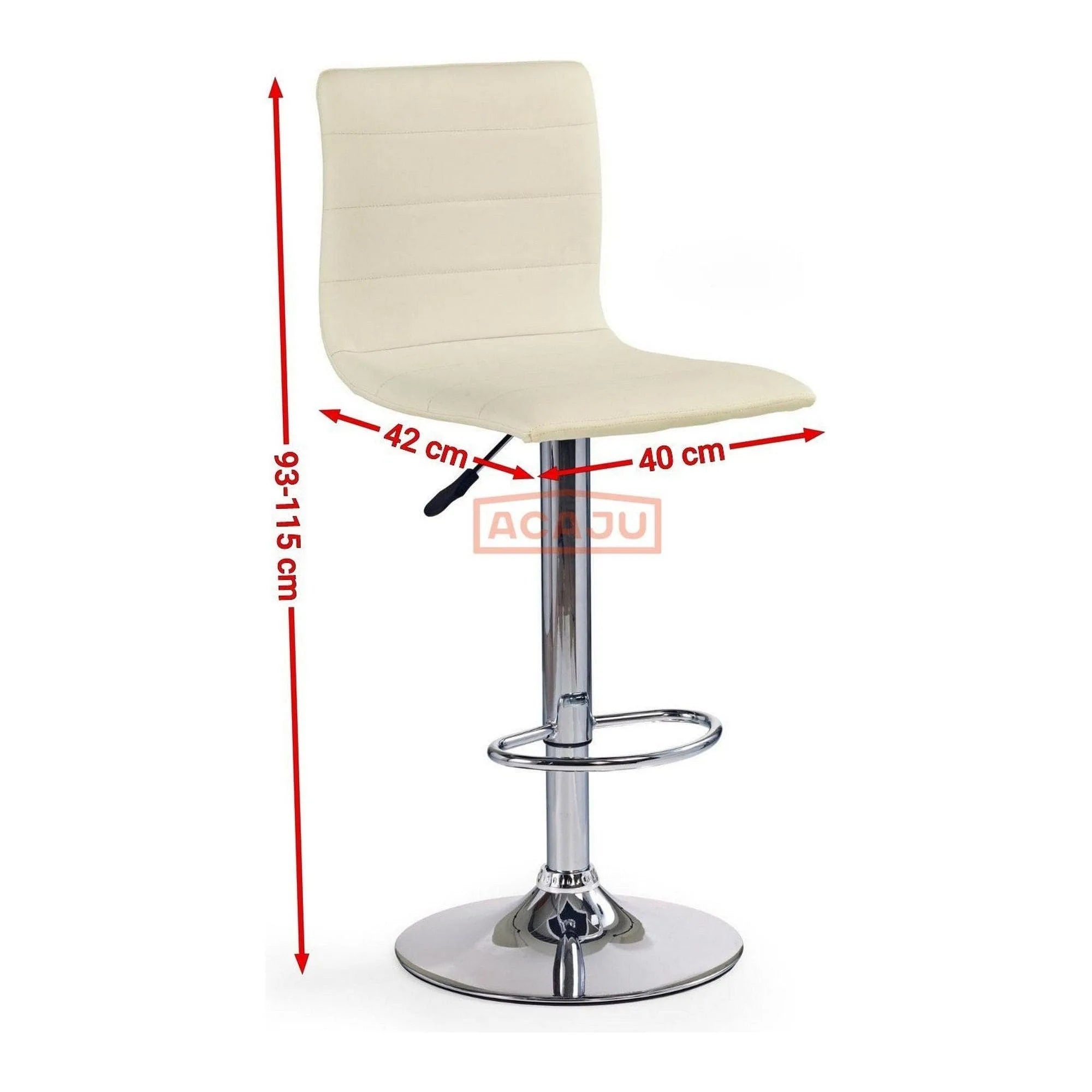 Scaun bar H21, crem/crom, piele ecologica/otel, 40x42x93/115 cm