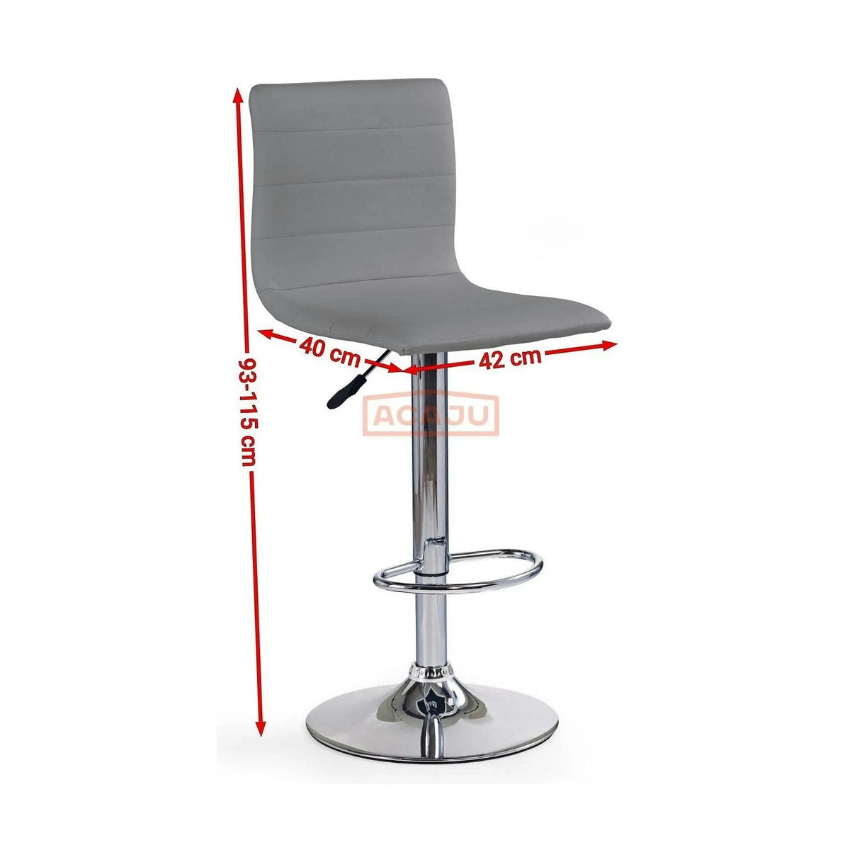 Scaun bar H21, gri/crom, piele ecologica/otel, 40x42x93/115 cm