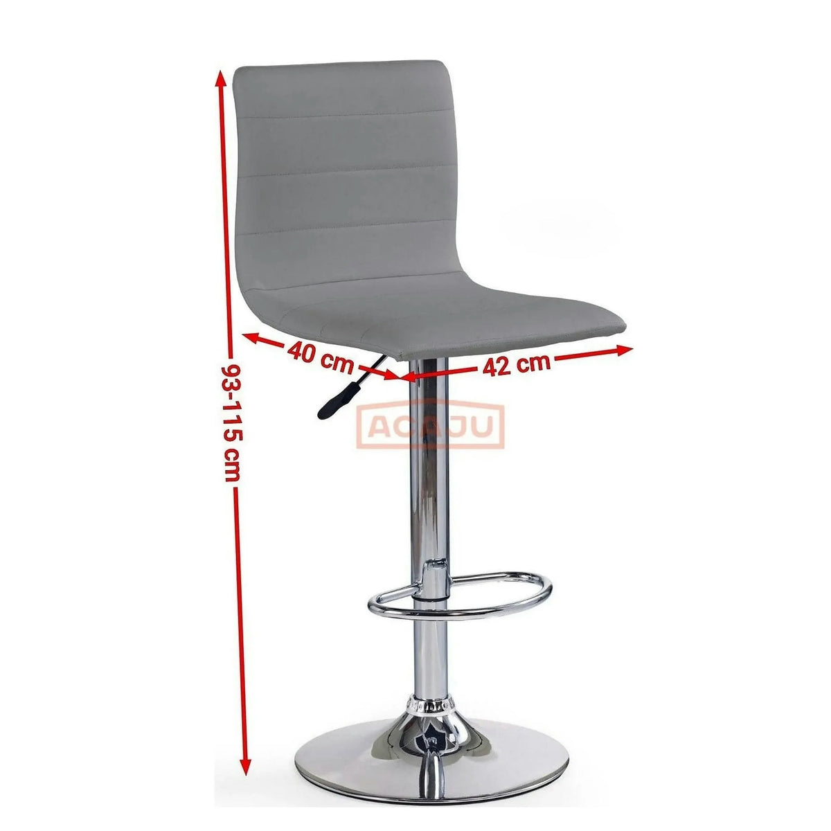 Scaun bar H21, gri/crom, piele ecologica/otel, 40x42x93/115 cm
