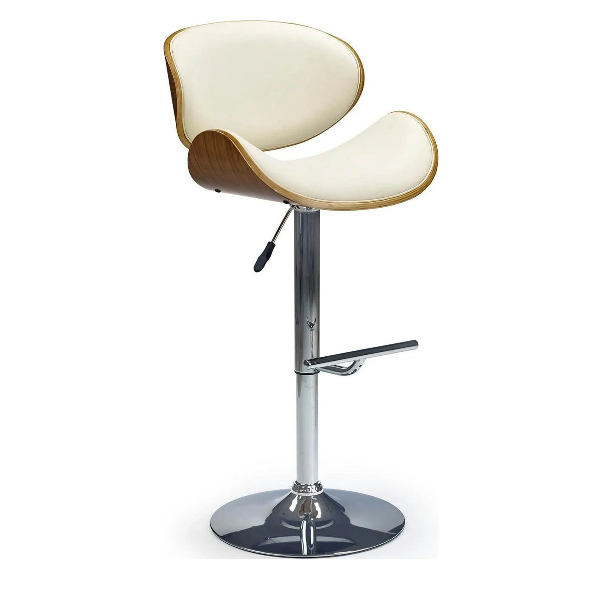 Scaun bar H44, crem/nuc/crom, piele ecologica/placaj indoit/otel, 53x48x93/115 cm