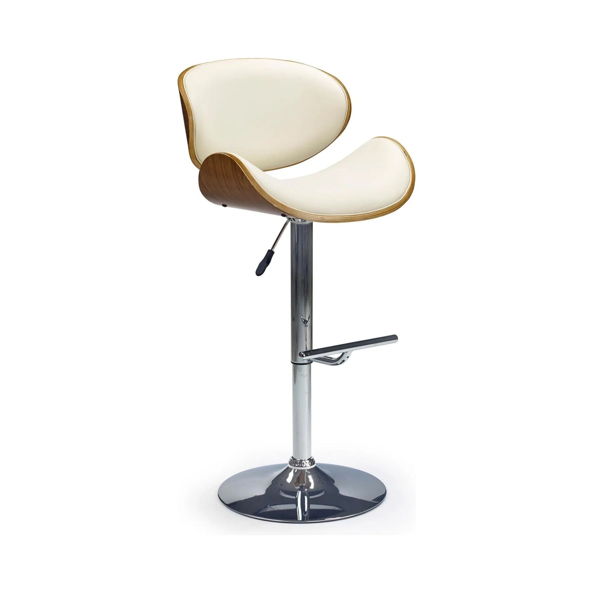 Scaun bar H44, crem/nuc/crom, piele ecologica/placaj indoit/otel, 53x48x93/115 cm