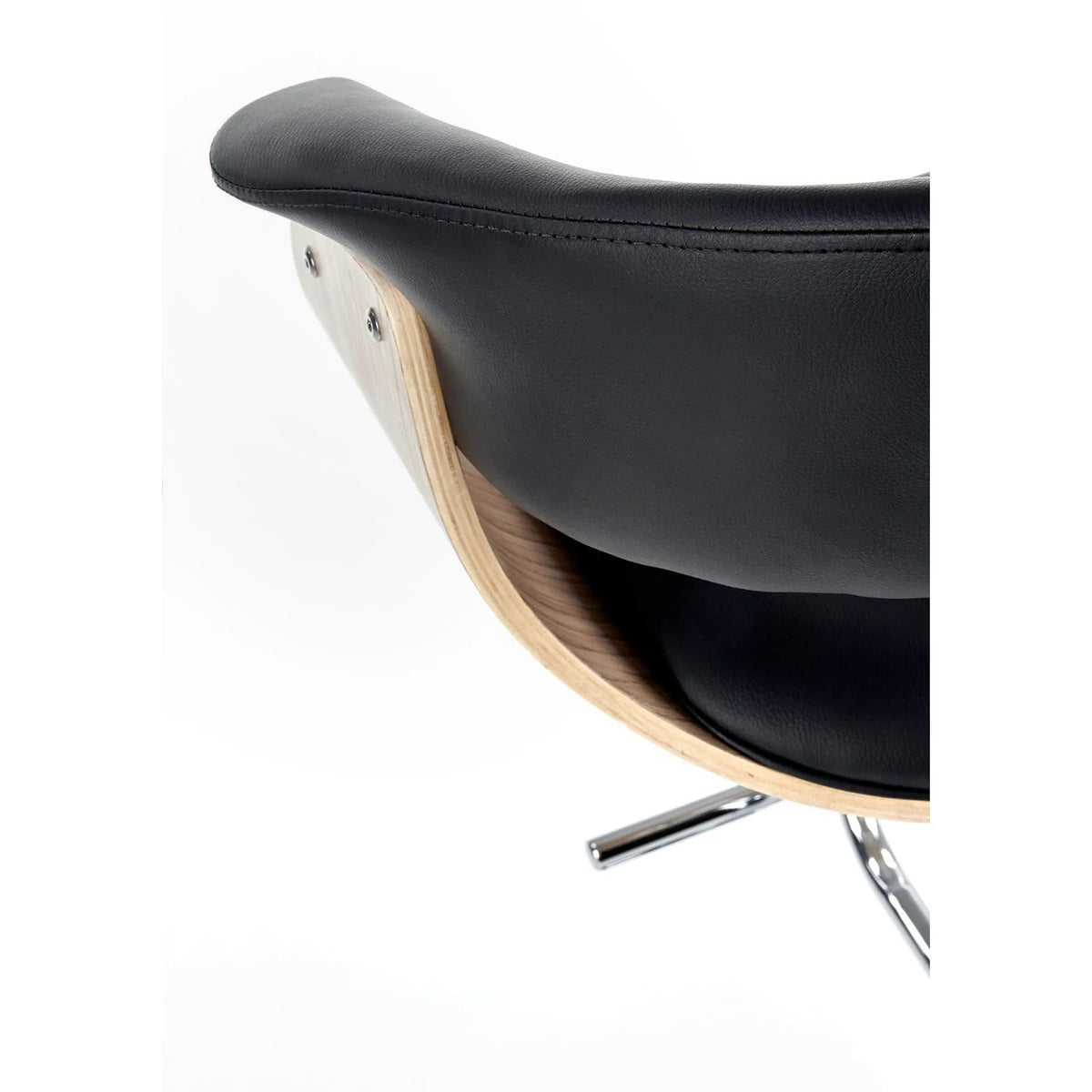 Scaun bar H45, negru/stejar deschis/crom, piele ecologica/placaj indoit/otel, 59x46x90/112 cm
