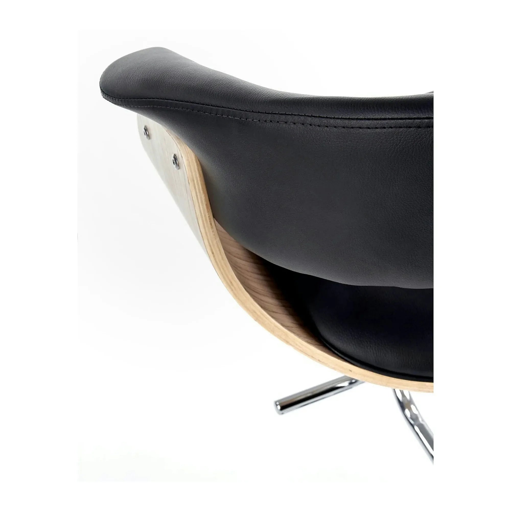 Scaun bar H45, negru/stejar deschis/crom, piele ecologica/placaj indoit/otel, 59x46x90/112 cm