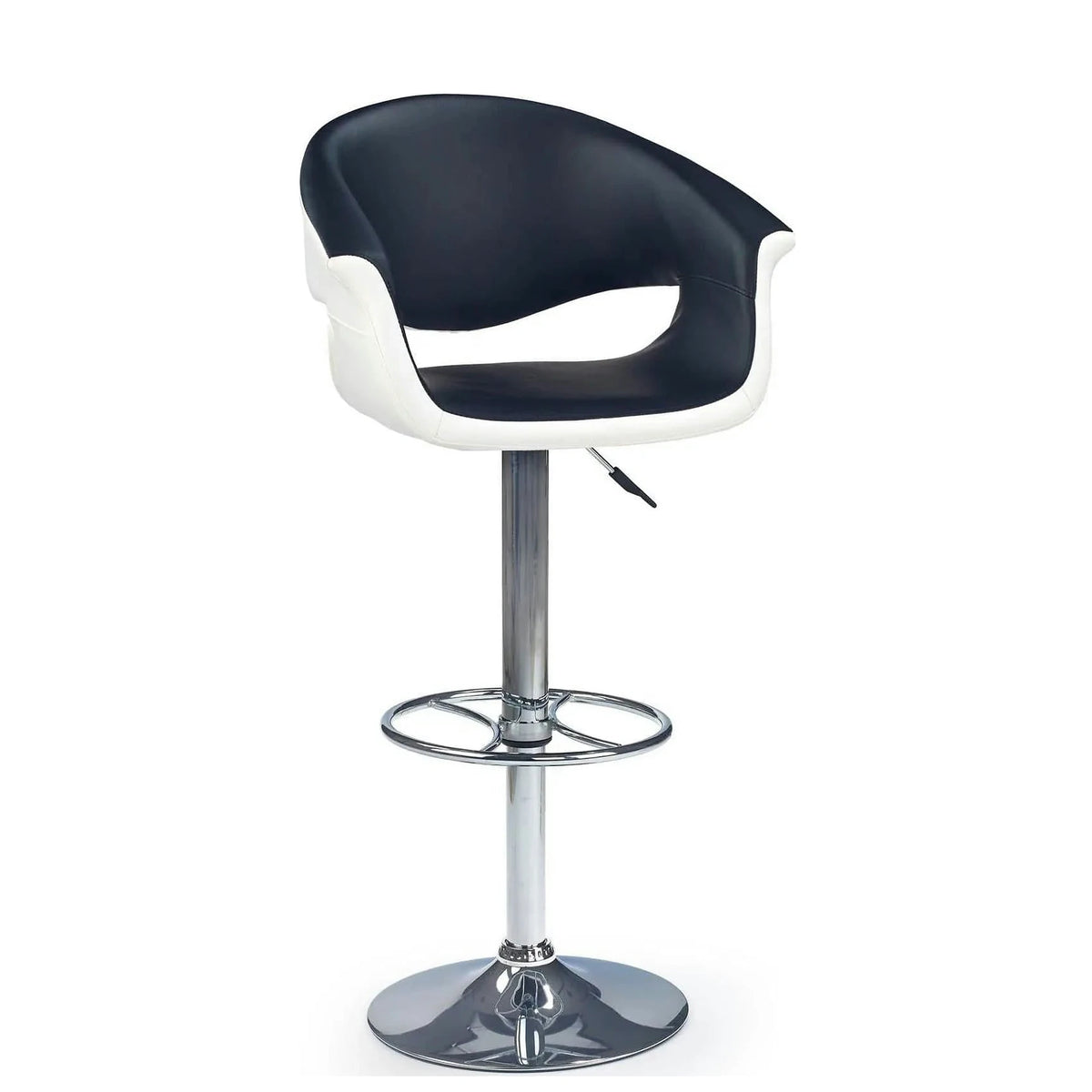 Scaun bar H46, negru/alb/crom, piele ecologica/otel, 60x46x93/115 cm