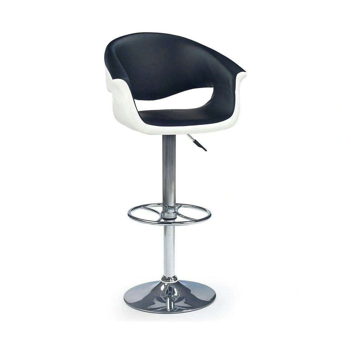 Scaun bar H46, negru/alb/crom, piele ecologica/otel, 60x46x93/115 cm
