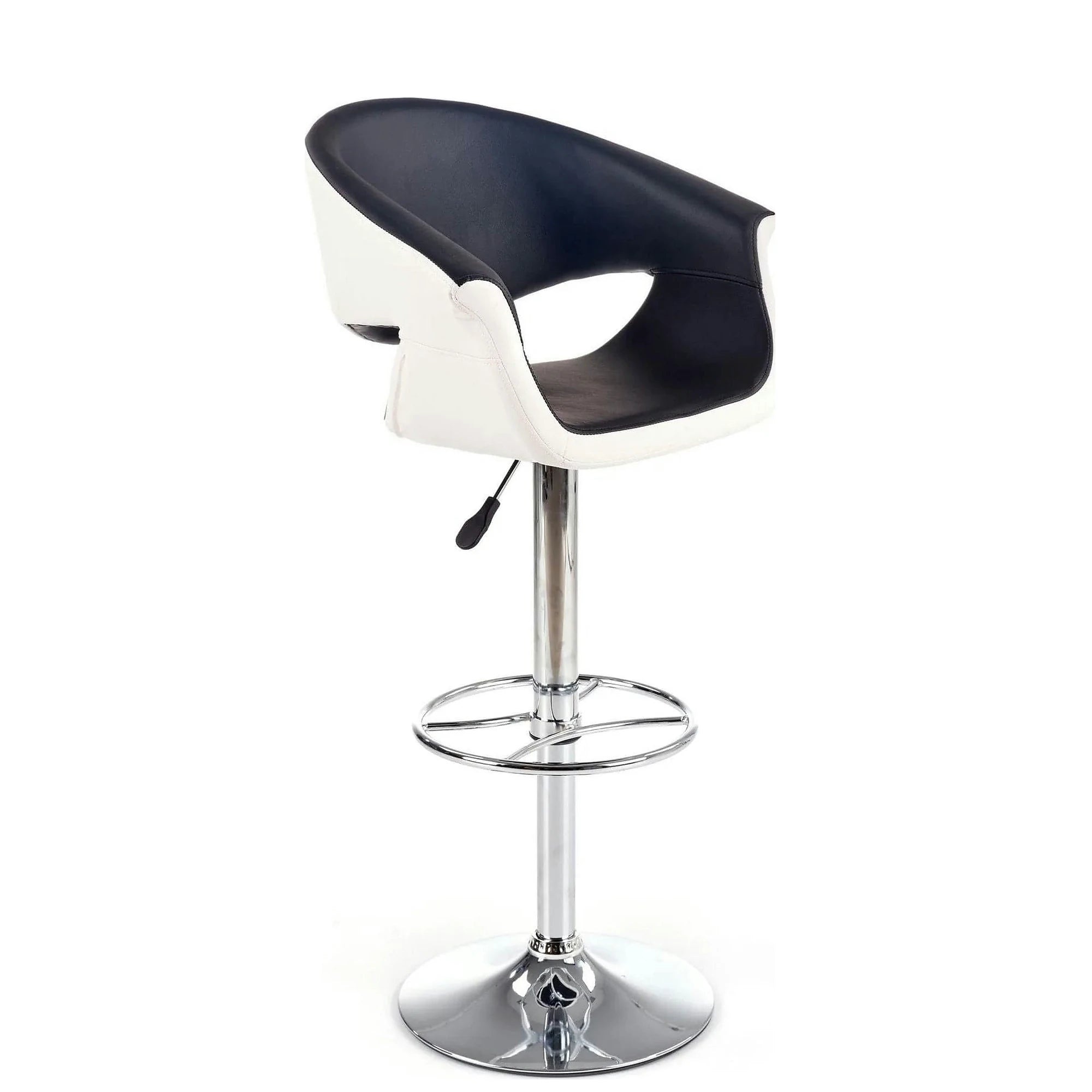 Scaun bar H46, negru/alb/crom, piele ecologica/otel, 60x46x93/115 cm