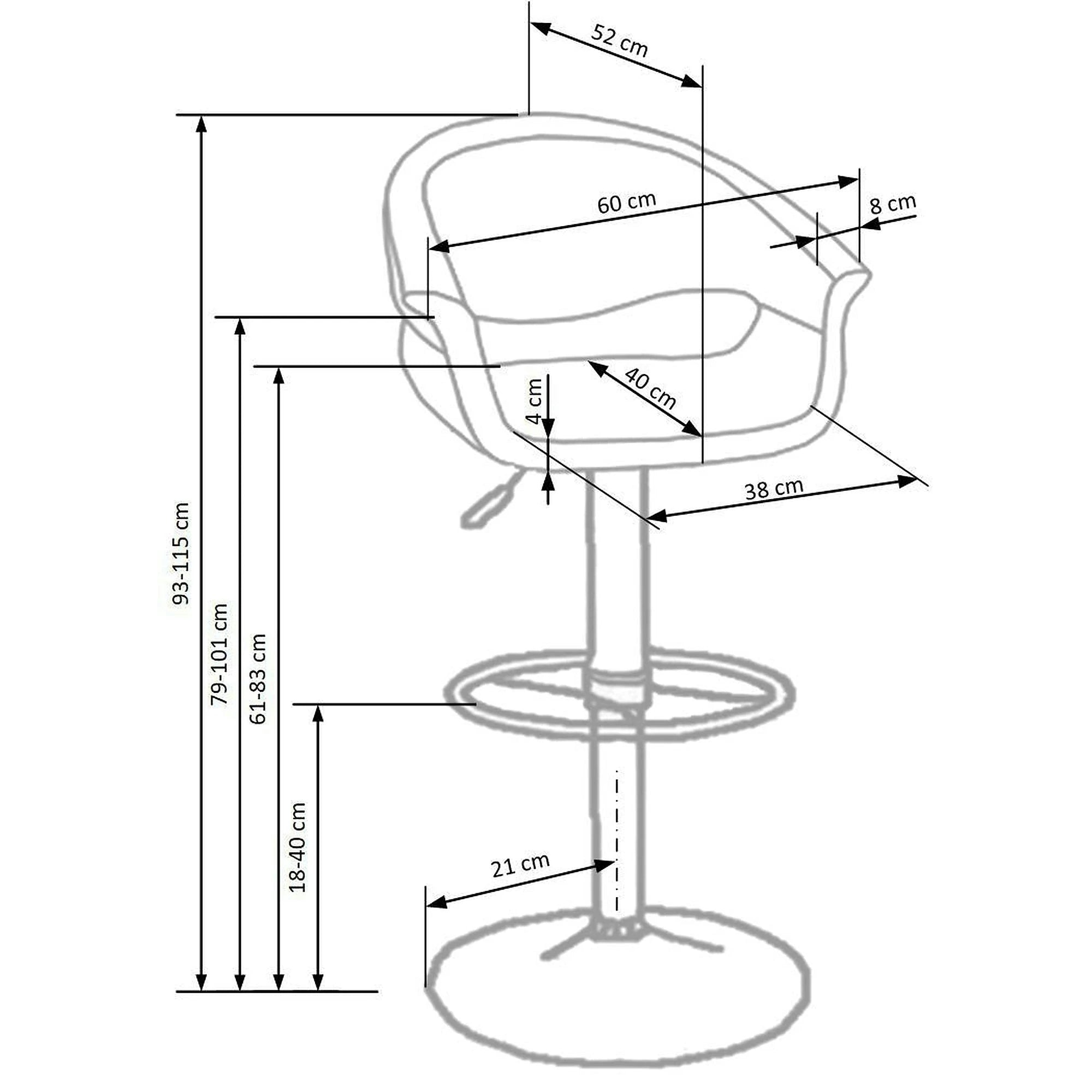 Scaun bar H46, negru/alb/crom, piele ecologica/otel, 60x46x93/115 cm