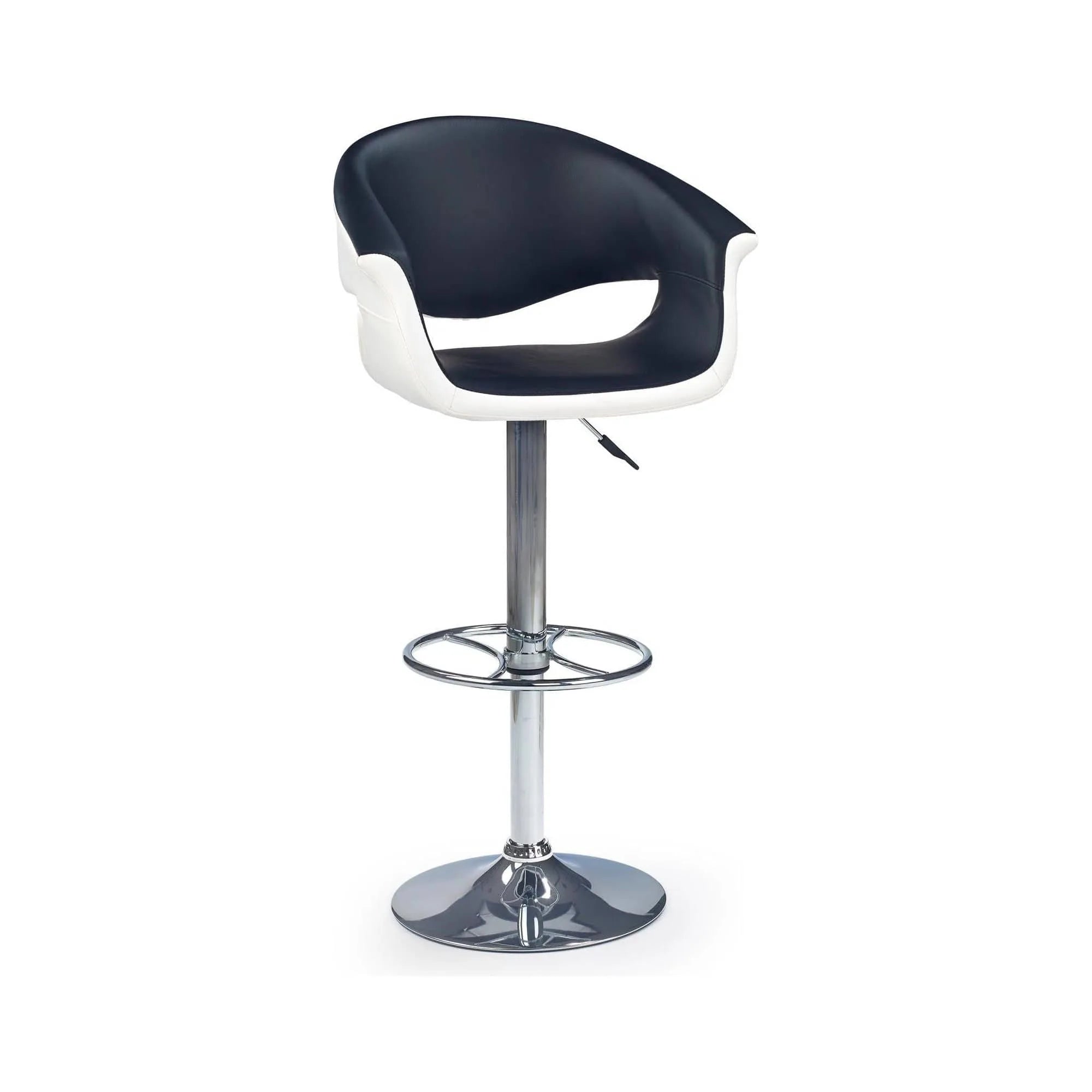 Scaun bar H46, negru/alb/crom, piele ecologica/otel, 60x46x93/115 cm