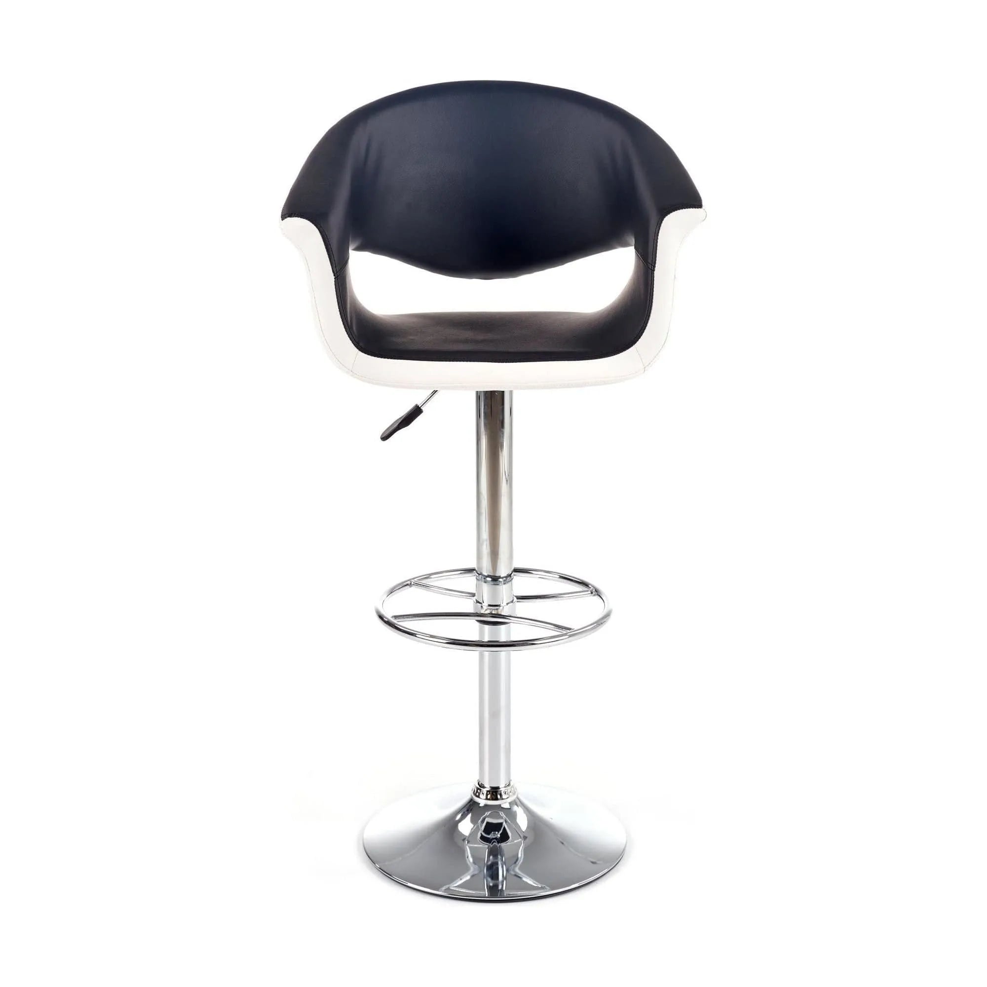 Scaun bar H46, negru/alb/crom, piele ecologica/otel, 60x46x93/115 cm