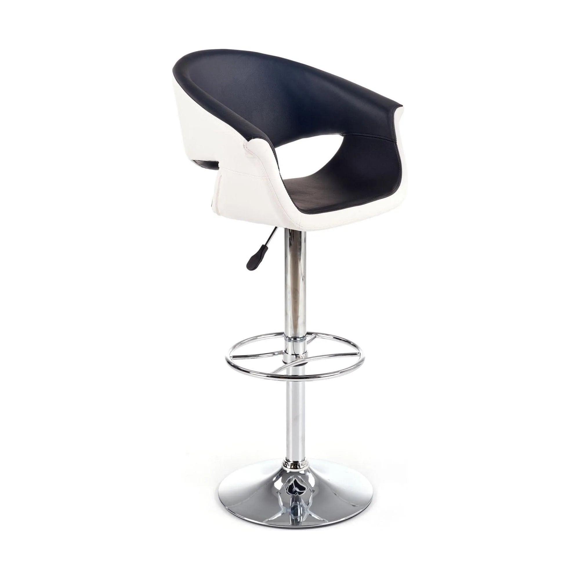 Scaun bar H46, negru/alb/crom, piele ecologica/otel, 60x46x93/115 cm