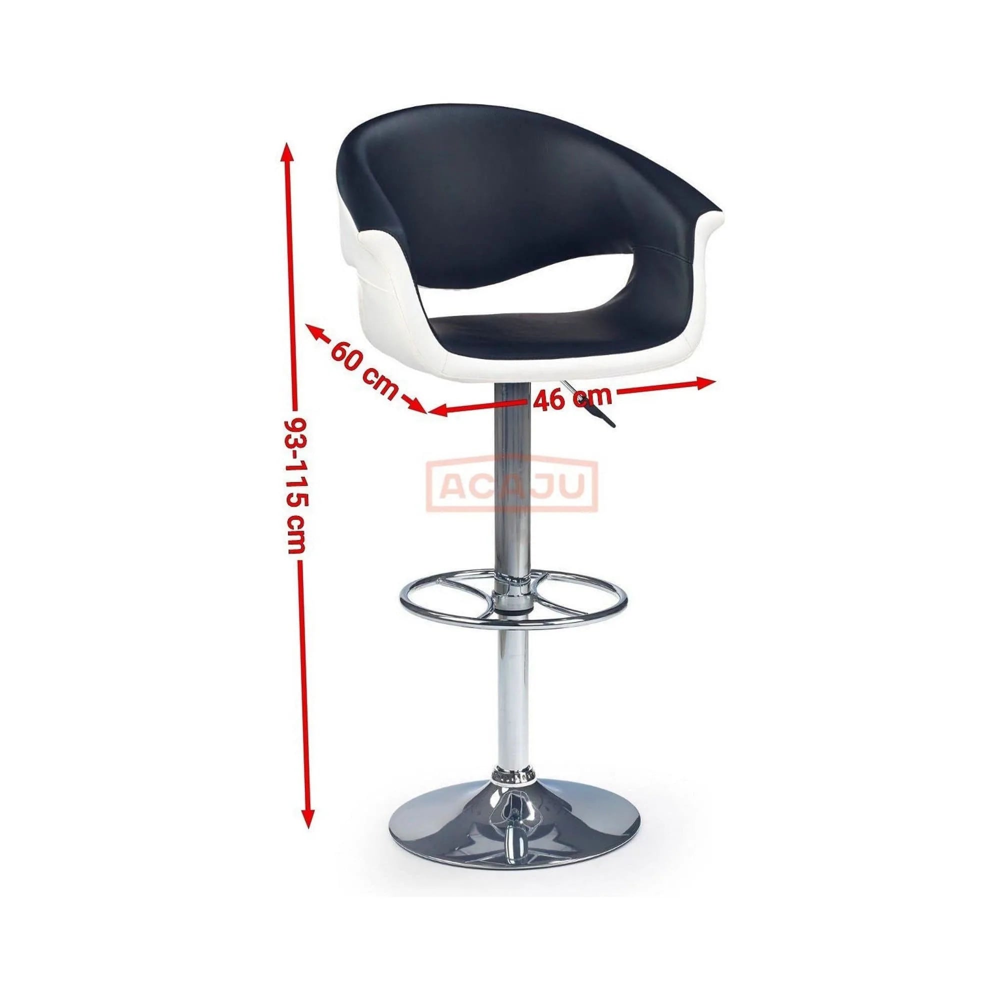 Scaun bar H46, negru/alb/crom, piele ecologica/otel, 60x46x93/115 cm