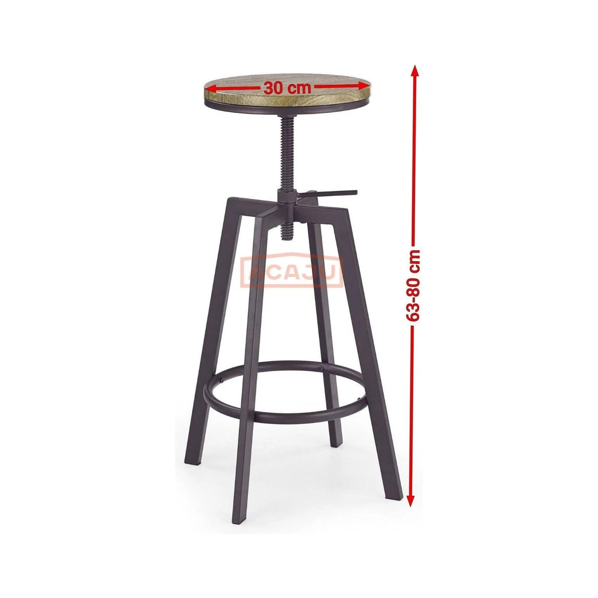 Scaun bar H64, stejar/gri inchis, 30x30x63/80 cm