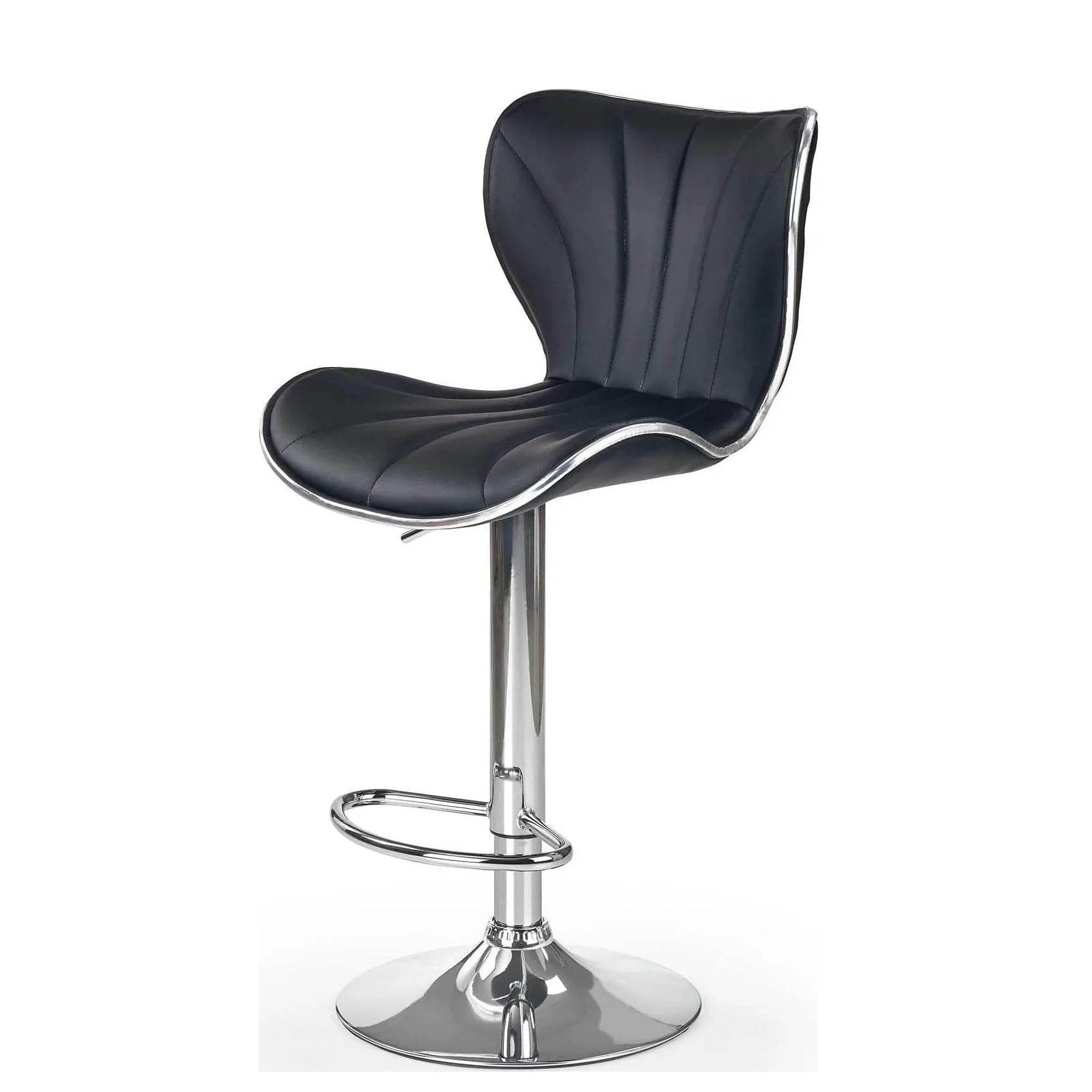 Scaun bar H69, negru/crom, piele ecologica/otel, 48x55x91/111 cm