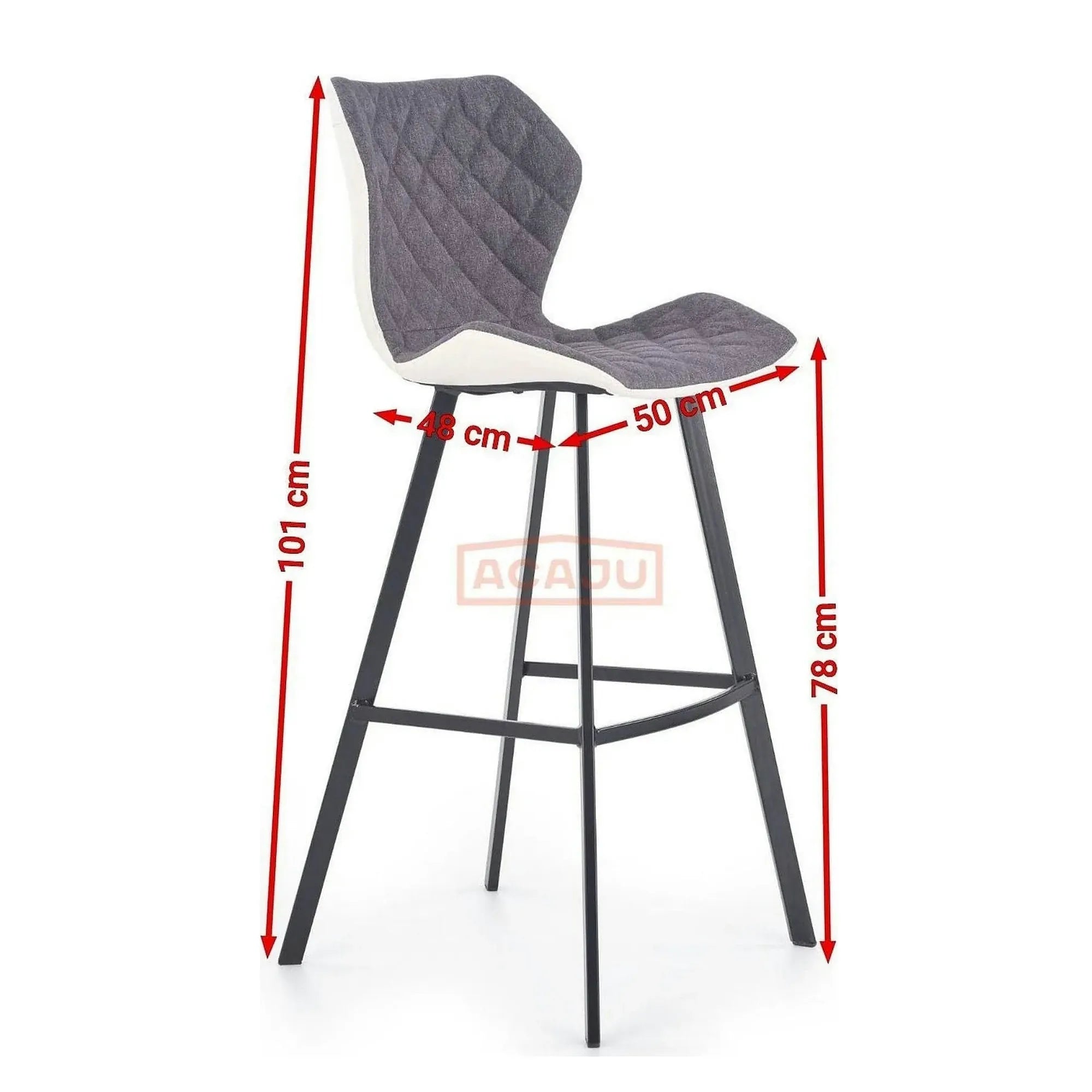 Scaun bar H83, gri/negru, stofa/piele ecologica/metal, 50x48x101 cm