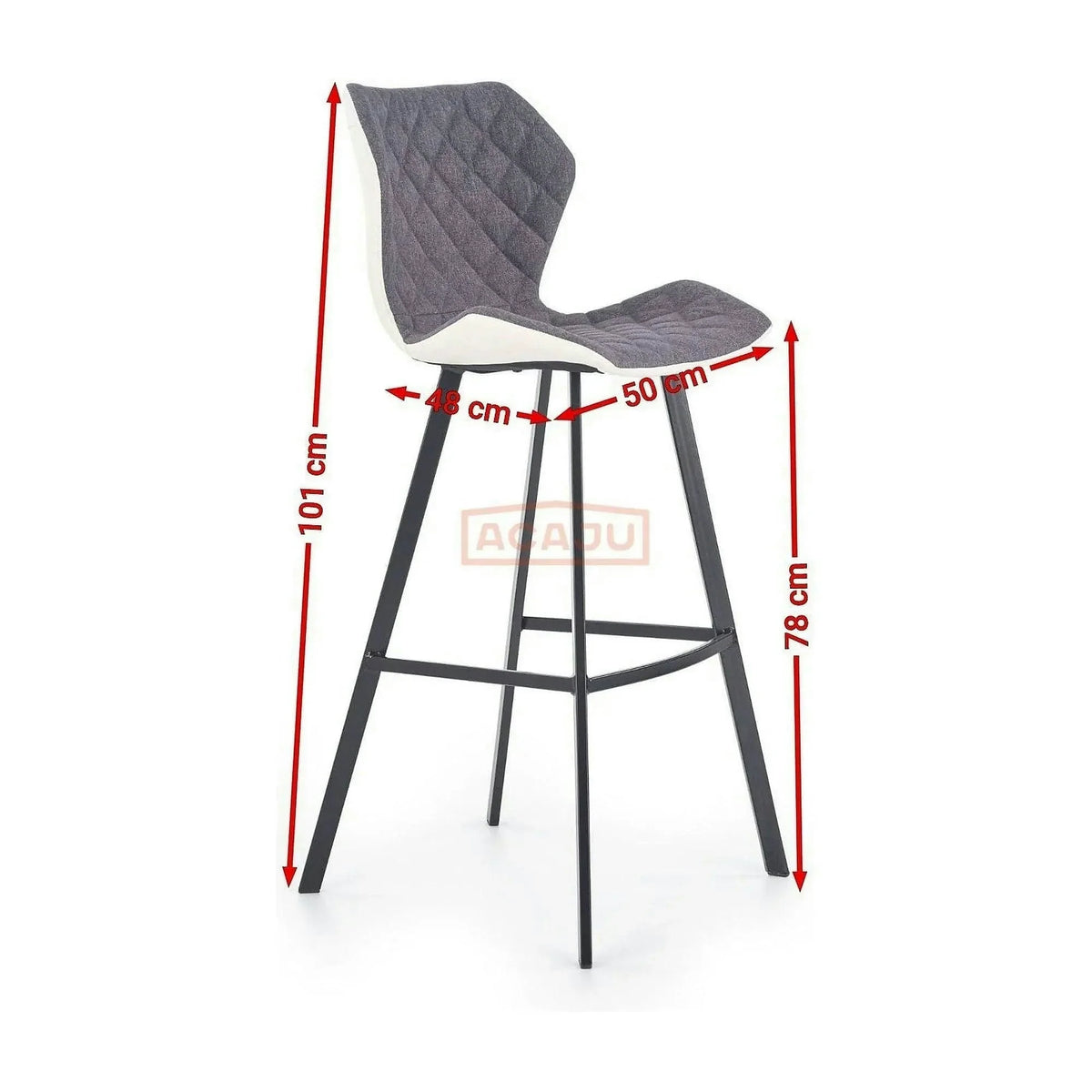 Scaun bar H83, gri/negru, stofa/piele ecologica/metal, 50x48x101 cm