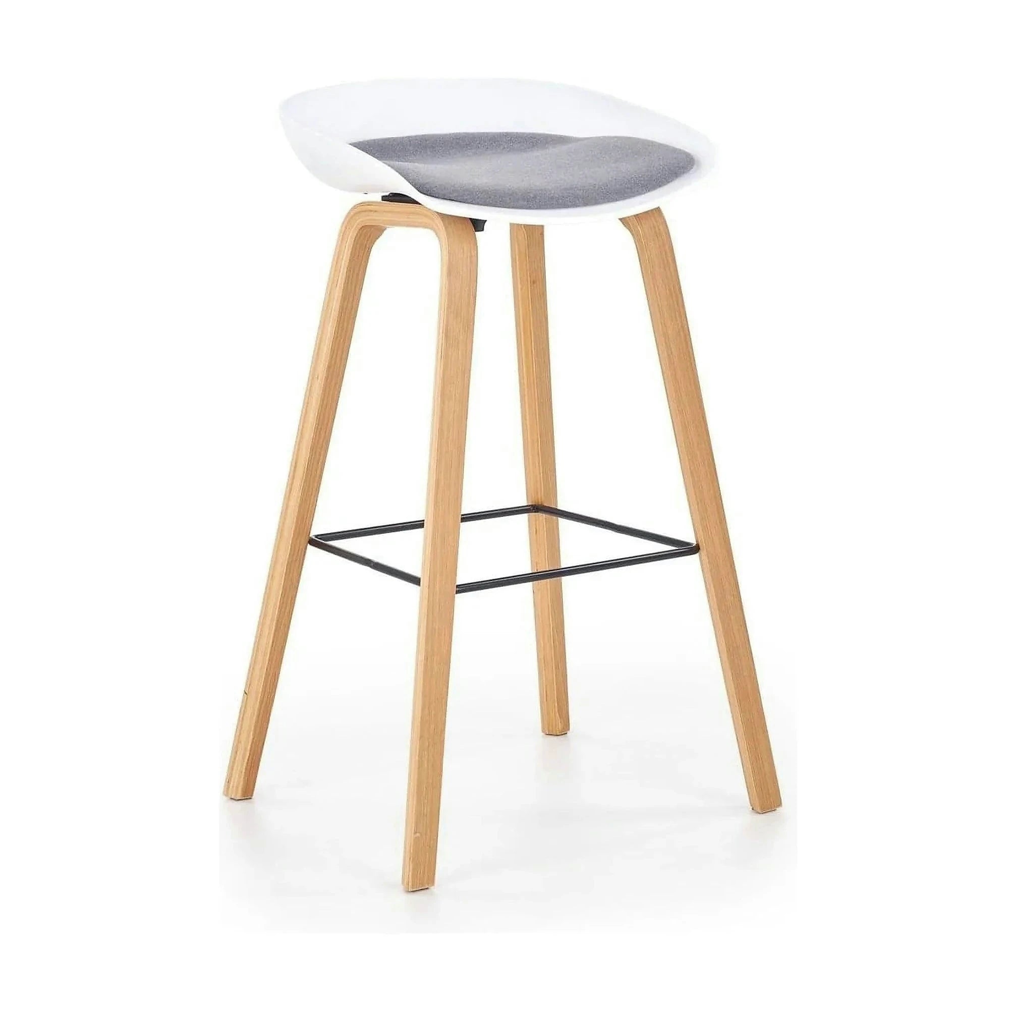 Scaun bar H86, gri/alb/stejar sonoma, stofa/plastic/lemn, 43x42x81 cm