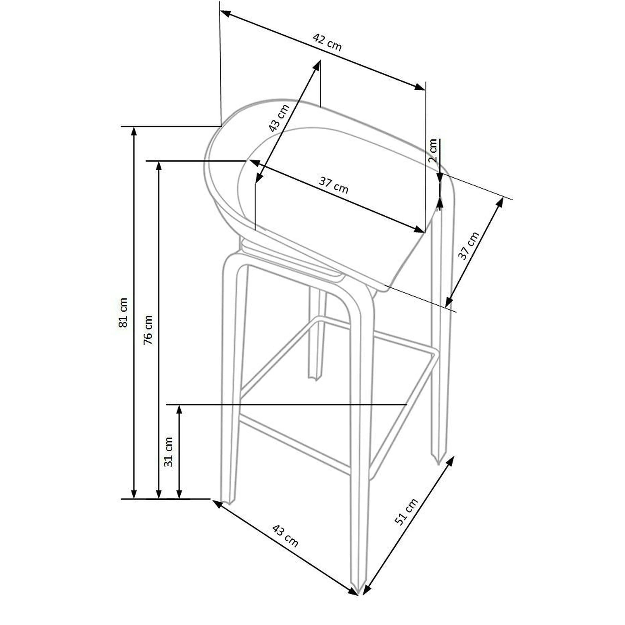Scaun bar H86, gri/alb/stejar sonoma, stofa/plastic/lemn, 43x42x81 cm