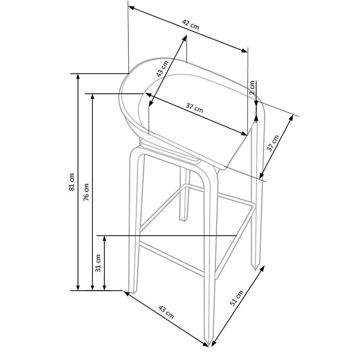 Scaun bar H86, gri/alb/stejar sonoma, stofa/plastic/lemn, 43x42x81 cm