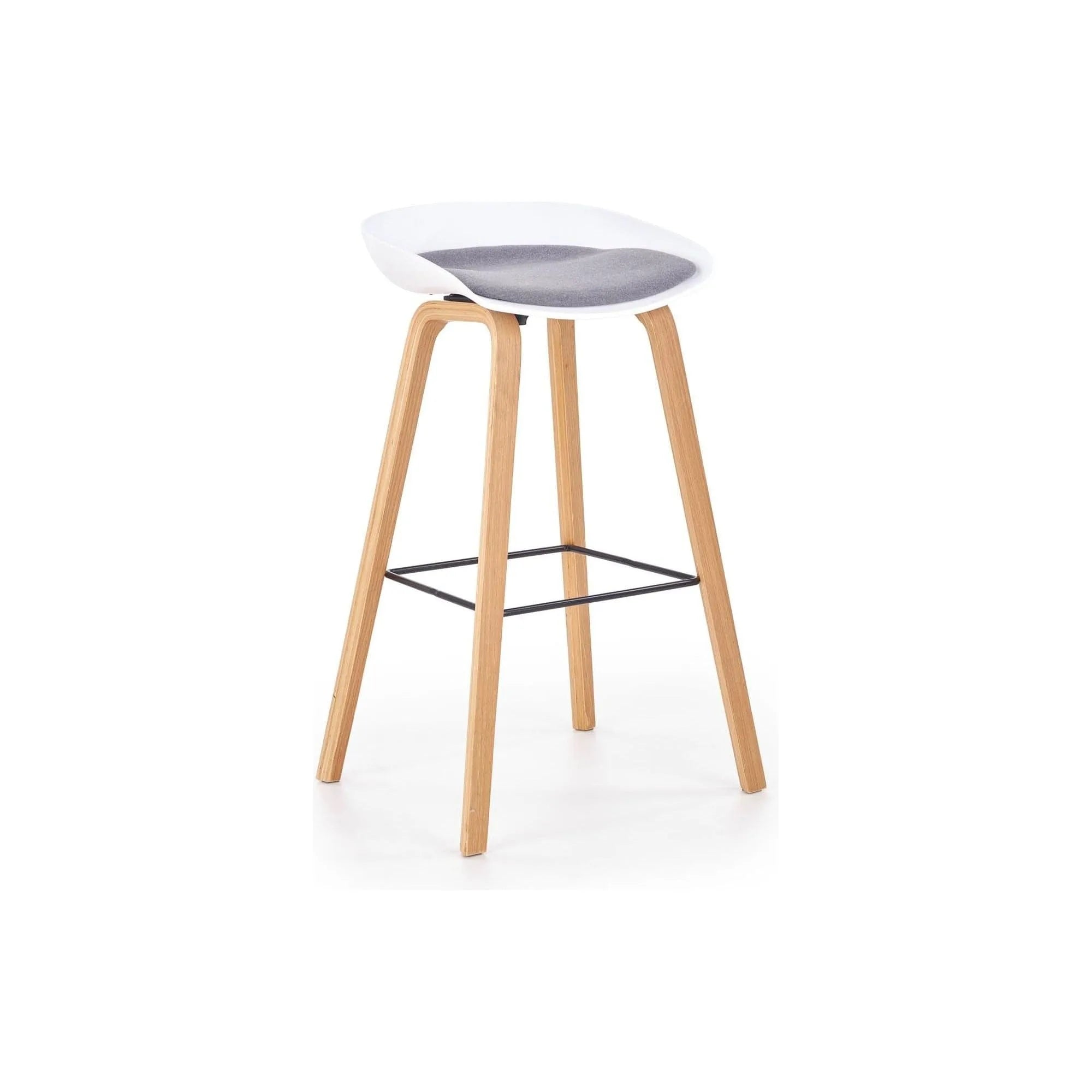 Scaun bar H86, gri/alb/stejar sonoma, stofa/plastic/lemn, 43x42x81 cm