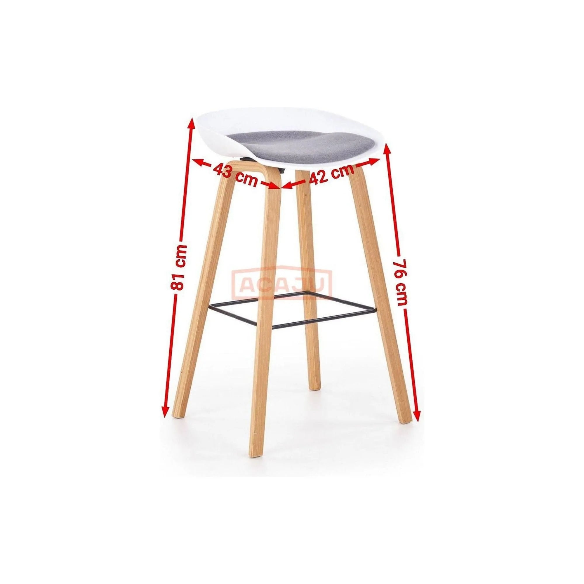 Scaun bar H86, gri/alb/stejar sonoma, stofa/plastic/lemn, 43x42x81 cm