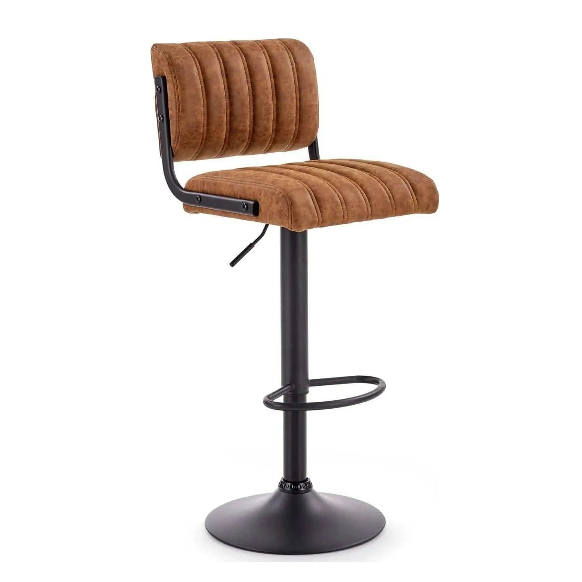 Scaun bar H88, maro/negru, piele ecologica/otel, 39x46x89/109 cm