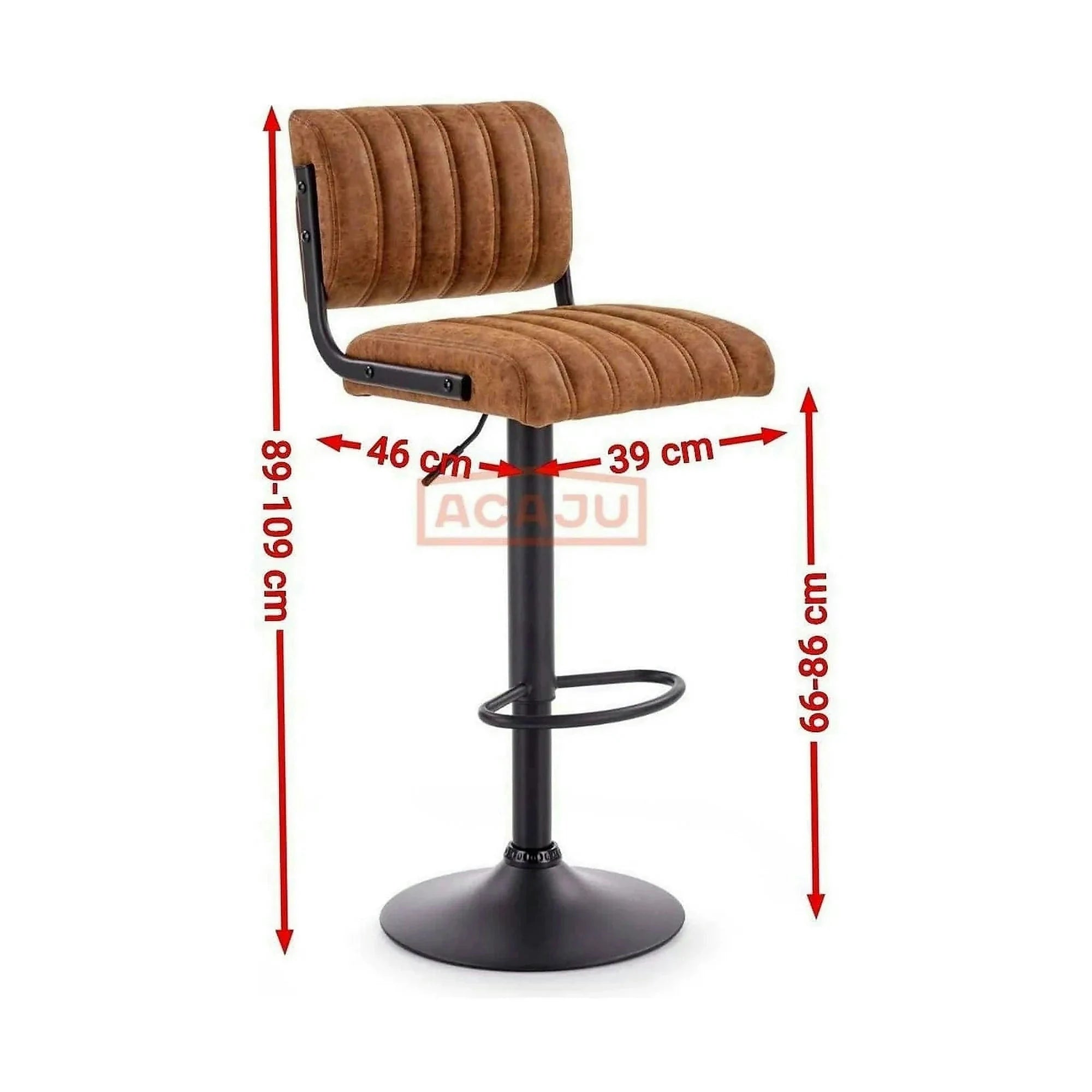 Scaun bar H88, maro/negru, piele ecologica/otel, 39x46x89/109 cm