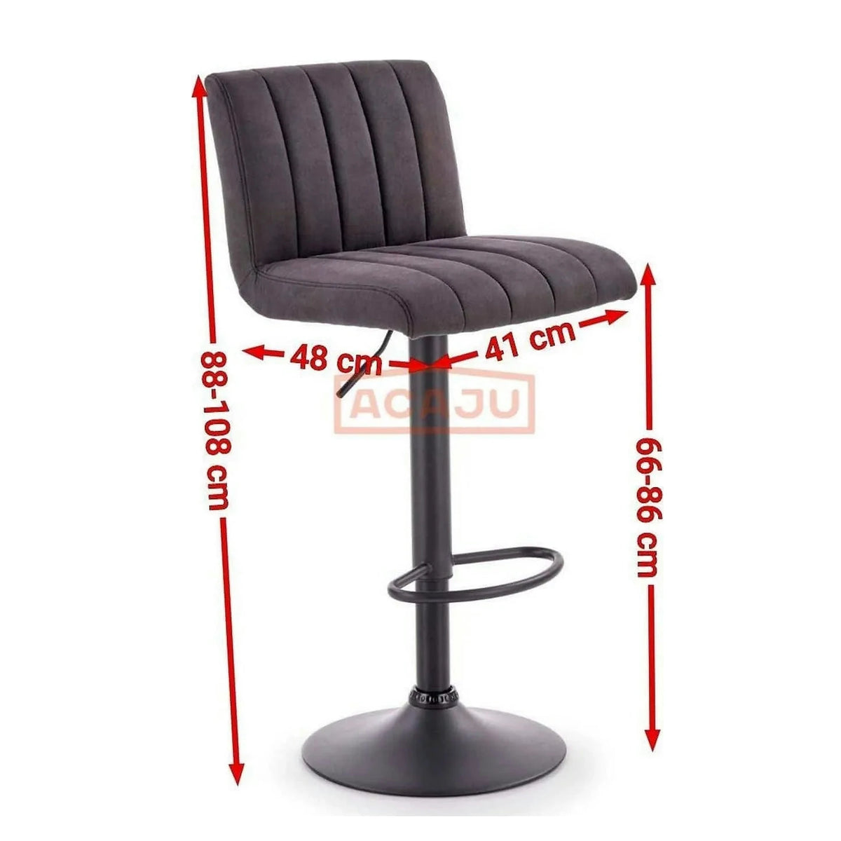 Scaun bar H89, gri inchis, piele ecologica/otel, 41x48x88/108 cm