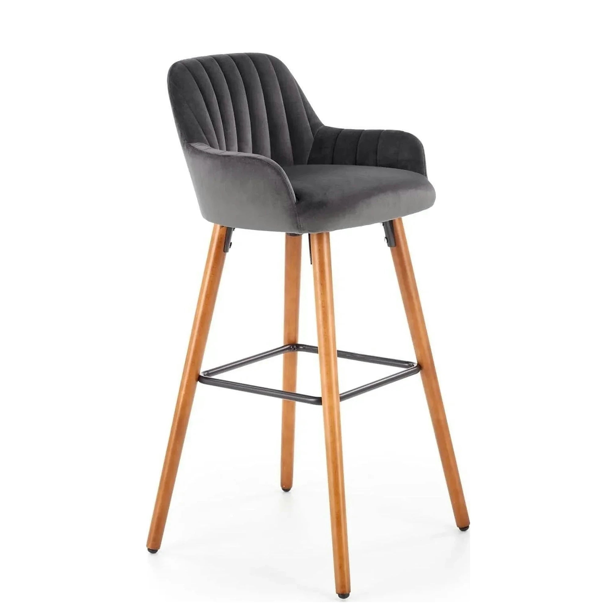 Scaun bar H93, gri inchis/nuc, stofa/lemn, 47x49x98 cm