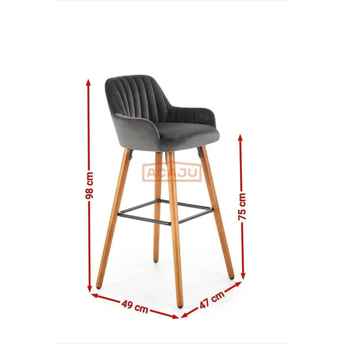 Scaun bar H93, gri inchis/nuc, stofa/lemn, 47x49x98 cm